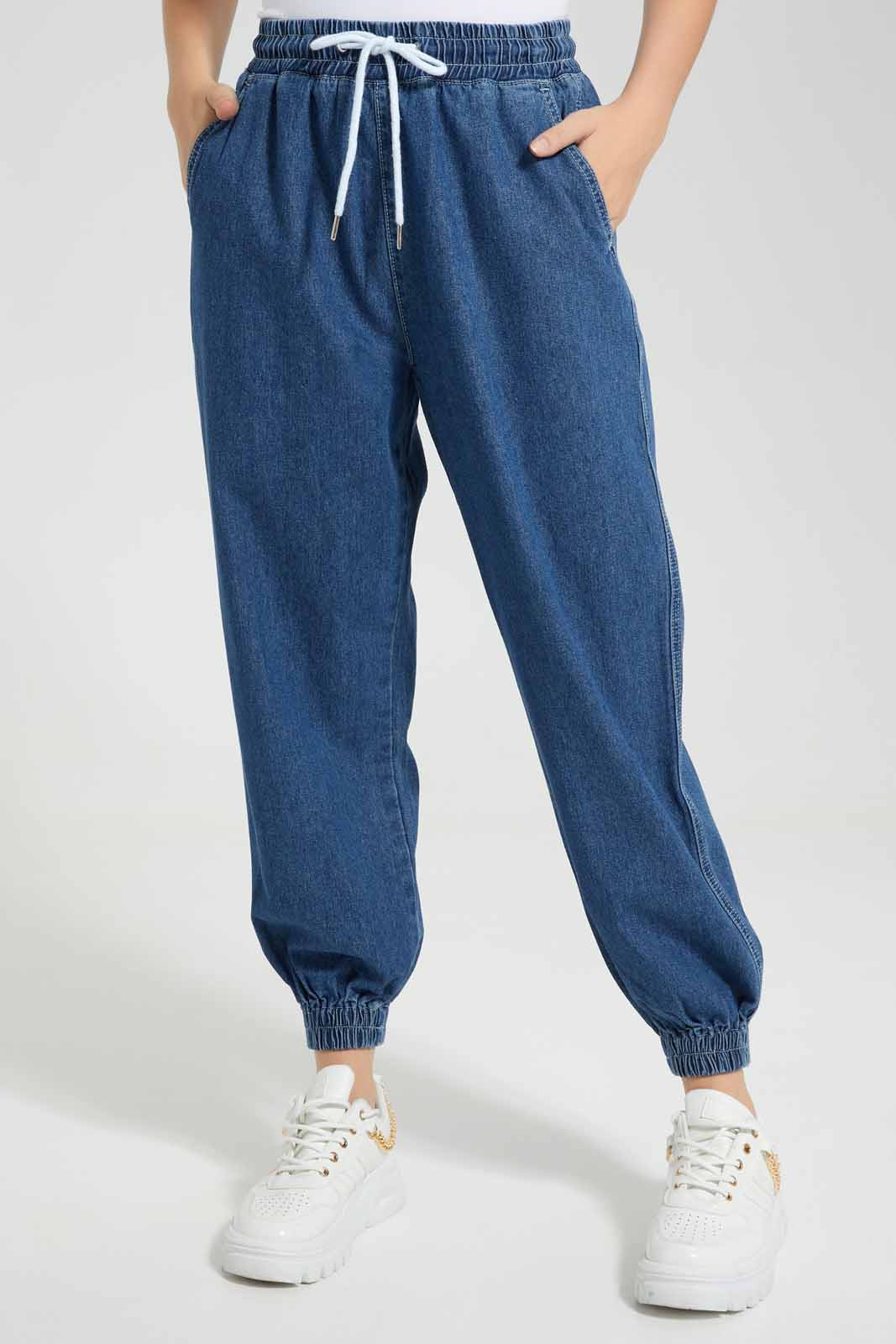 Redtag-Dark-Wash-Jogger-With-Drowchord-Category:Jeans,-Colour:Dark-Wash,-Deals:New-In,-Filter:Women's-Clothing,-New-In-Women-APL,-Non-Sale,-Section:Women,-TBL,-W22O,-Women-Jeans-Women's-