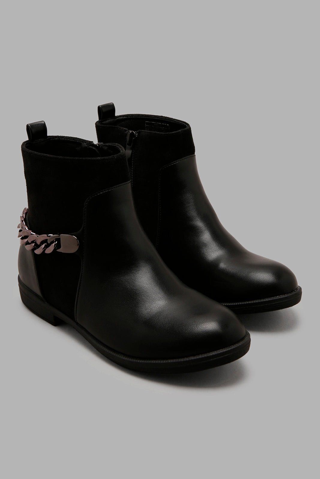 Redtag-Black-Chelsea-Boots-With-Chain-Detail-Category:Boots,-Colour:Black,-Deals:New-In,-Filter:Girls-Footwear-(5-to-14-Yrs),-GSR-Boots,-New-In-GSR-FOO,-Non-Sale,-Section:Boys-(0-to-14Yrs),-W22B--