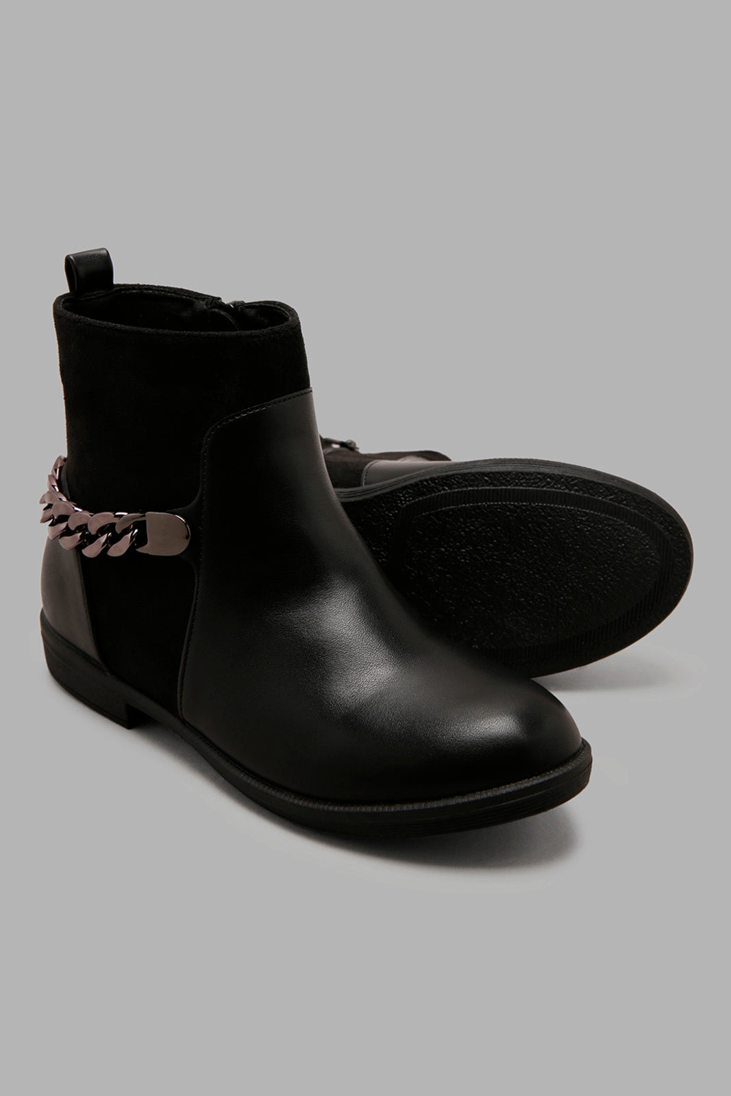 Redtag-Black-Chelsea-Boots-With-Chain-Detail-Category:Boots,-Colour:Black,-Deals:New-In,-Filter:Girls-Footwear-(5-to-14-Yrs),-GSR-Boots,-New-In-GSR-FOO,-Non-Sale,-Section:Boys-(0-to-14Yrs),-W22B--