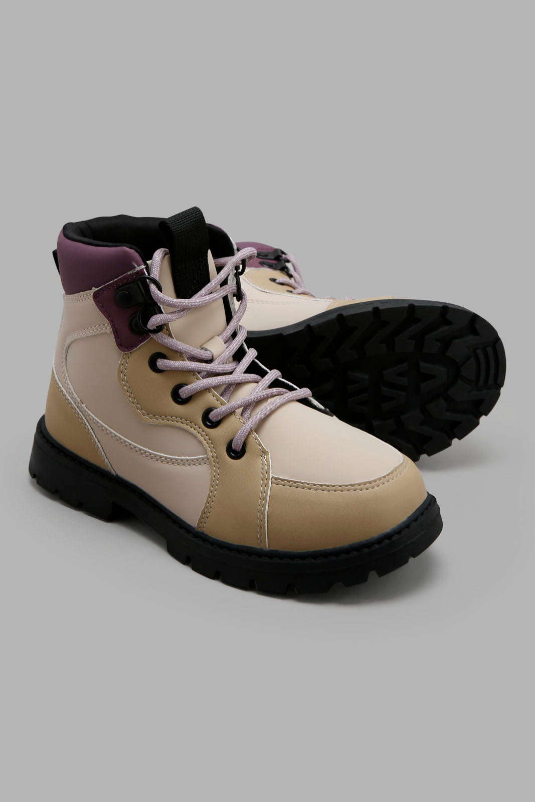 Redtag-Beige-Lace-Up-Ankle-Boots-Category:Boots,-Colour:Beige,-Deals:New-In,-Filter:Girls-Footwear-(5-to-14-Yrs),-GSR-Boots,-New-In-GSR-FOO,-Non-Sale,-Section:Boys-(0-to-14Yrs),-W22B--
