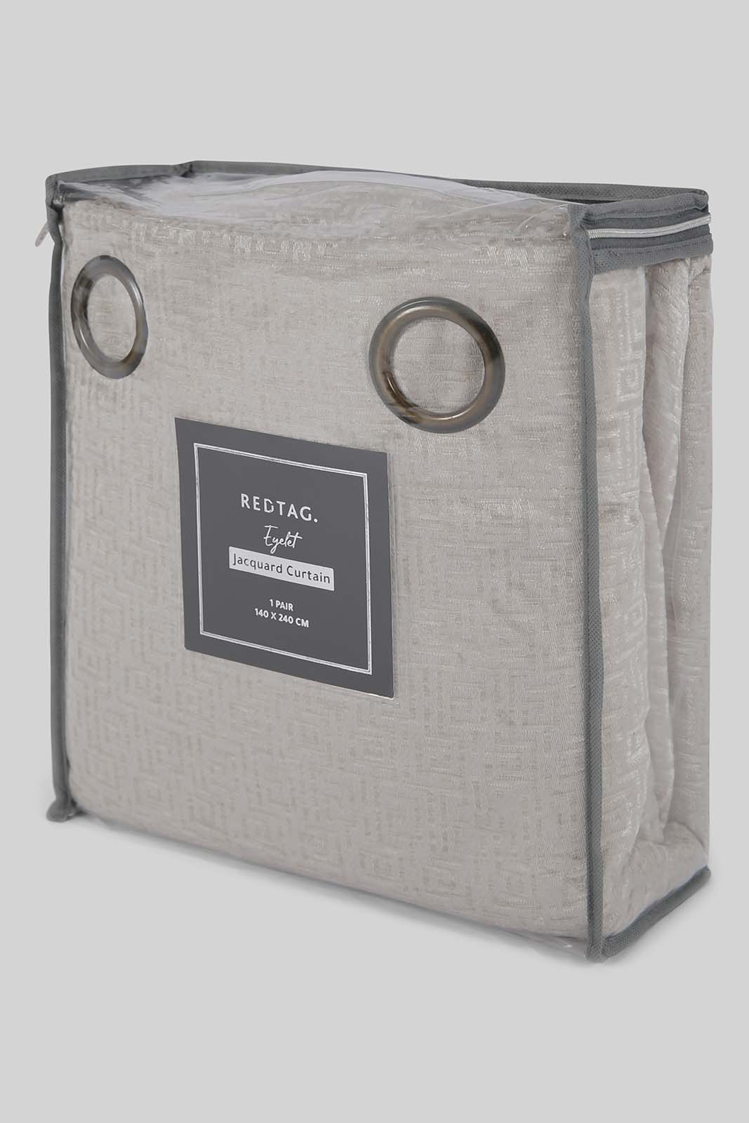 Redtag-Beige--2-Piece-Geometric-Jacquard-Curtain-Without-Lining-Category:Curtains,-Colour:Beige,-Deals:New-In,-Dept:Home,-Filter:Home-Bedroom,-HMW-BED-Curtains,-New-In-HMW-BED,-Non-Sale,-Section:Homewares,-W22B-Home-Bedroom-