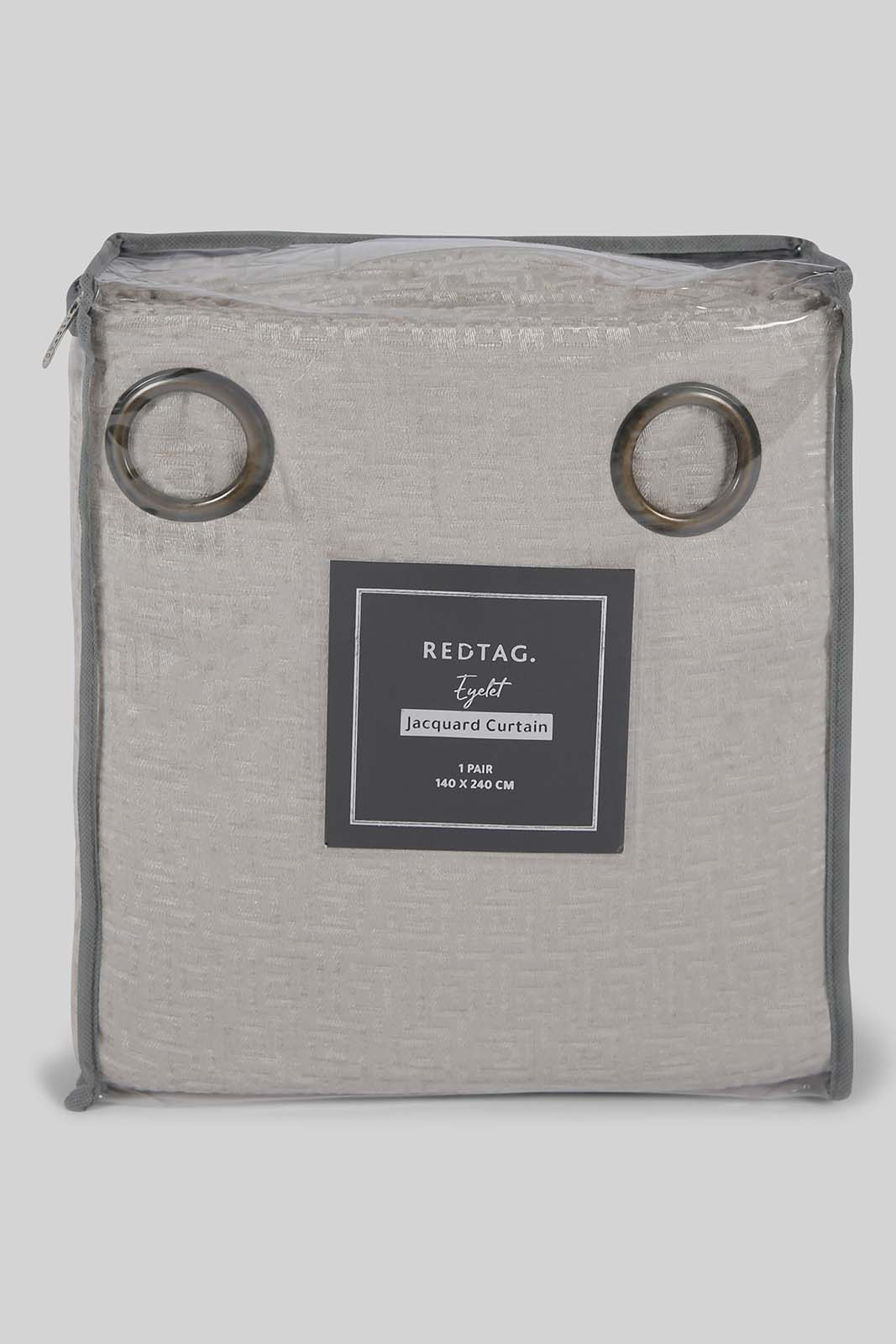 Redtag-Beige--2-Piece-Geometric-Jacquard-Curtain-Without-Lining-Category:Curtains,-Colour:Beige,-Deals:New-In,-Dept:Home,-Filter:Home-Bedroom,-HMW-BED-Curtains,-New-In-HMW-BED,-Non-Sale,-Section:Homewares,-W22B-Home-Bedroom-