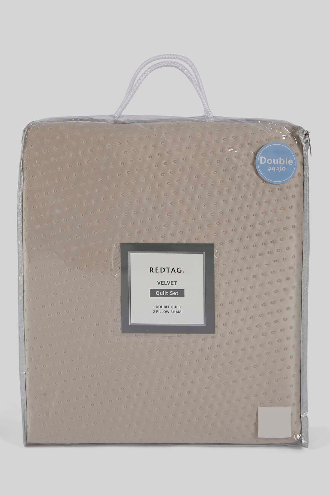Redtag-Beige-Velvet-Quilt-(Double-Size)-Category:Quilts,-Colour:Beige,-Deals:New-In,-Dept:Home,-Filter:Home-Bedroom,-HMW-BED-Quilts,-New-In-HMW-BED,-Non-Sale,-Section:Homewares,-W22B-Home-Bedroom-