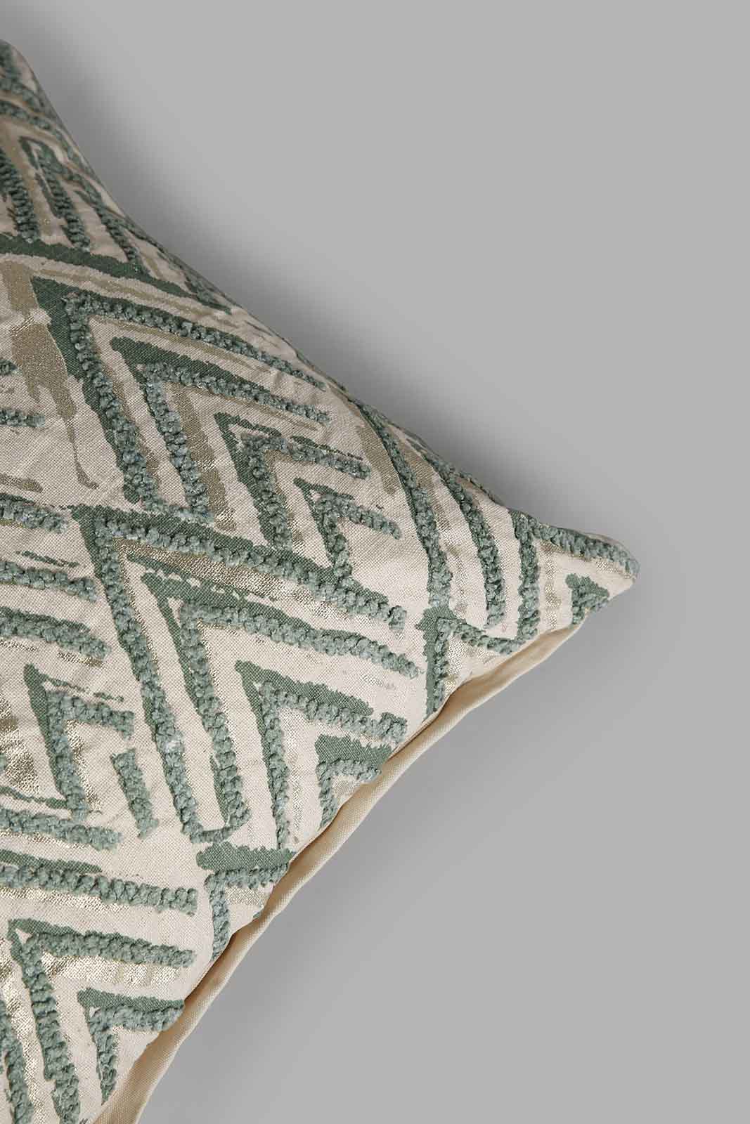 Redtag-Gold/Green-Embroidery-Chevron-Cushion-Category:Cushions,-Colour:Green,-Deals:New-In,-Filter:Home-Bedroom,-HMW-BED-Cushions,-New-In-HMW-BED,-Non-Sale,-Section:Homewares,-W22B-Home-Bedroom-