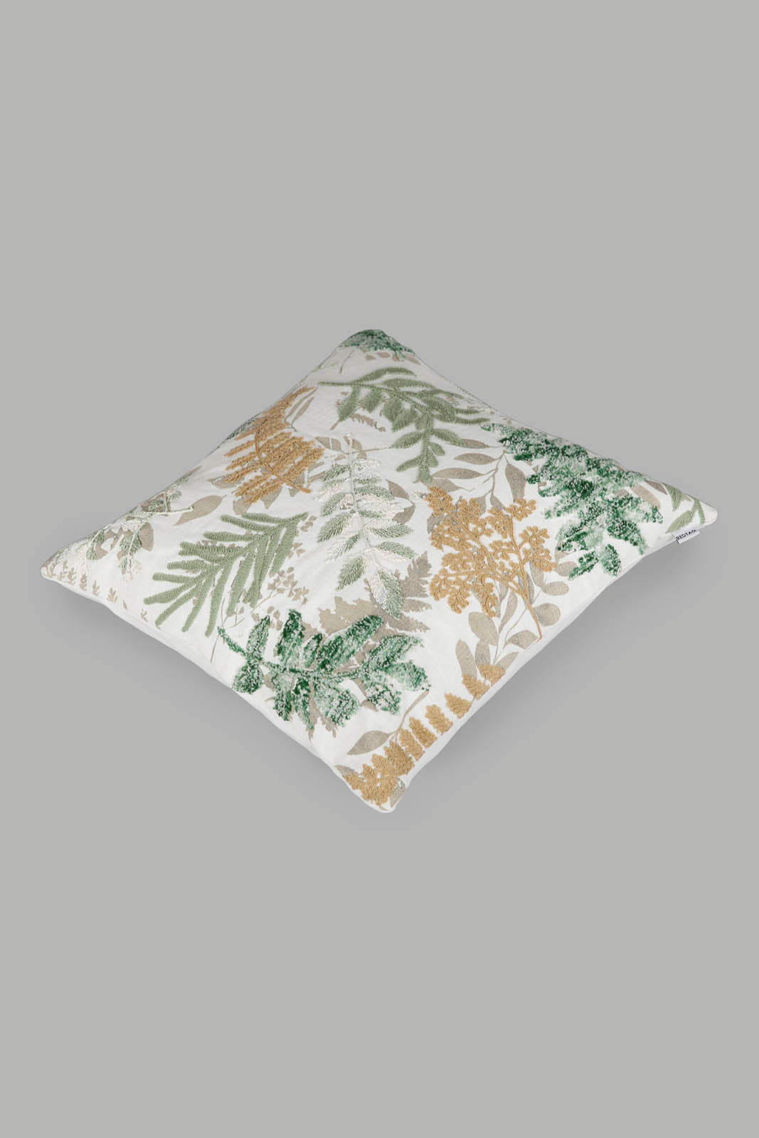 Redtag-Beige/Green-Leaf-Embroidery-Cushion-Category:Cushions,-Colour:Beige,-Deals:New-In,-Dept:Home,-Filter:Home-Bedroom,-HMW-BED-Cushions,-New-In-HMW-BED,-Non-Sale,-Section:Homewares,-W22B-Home-Bedroom-