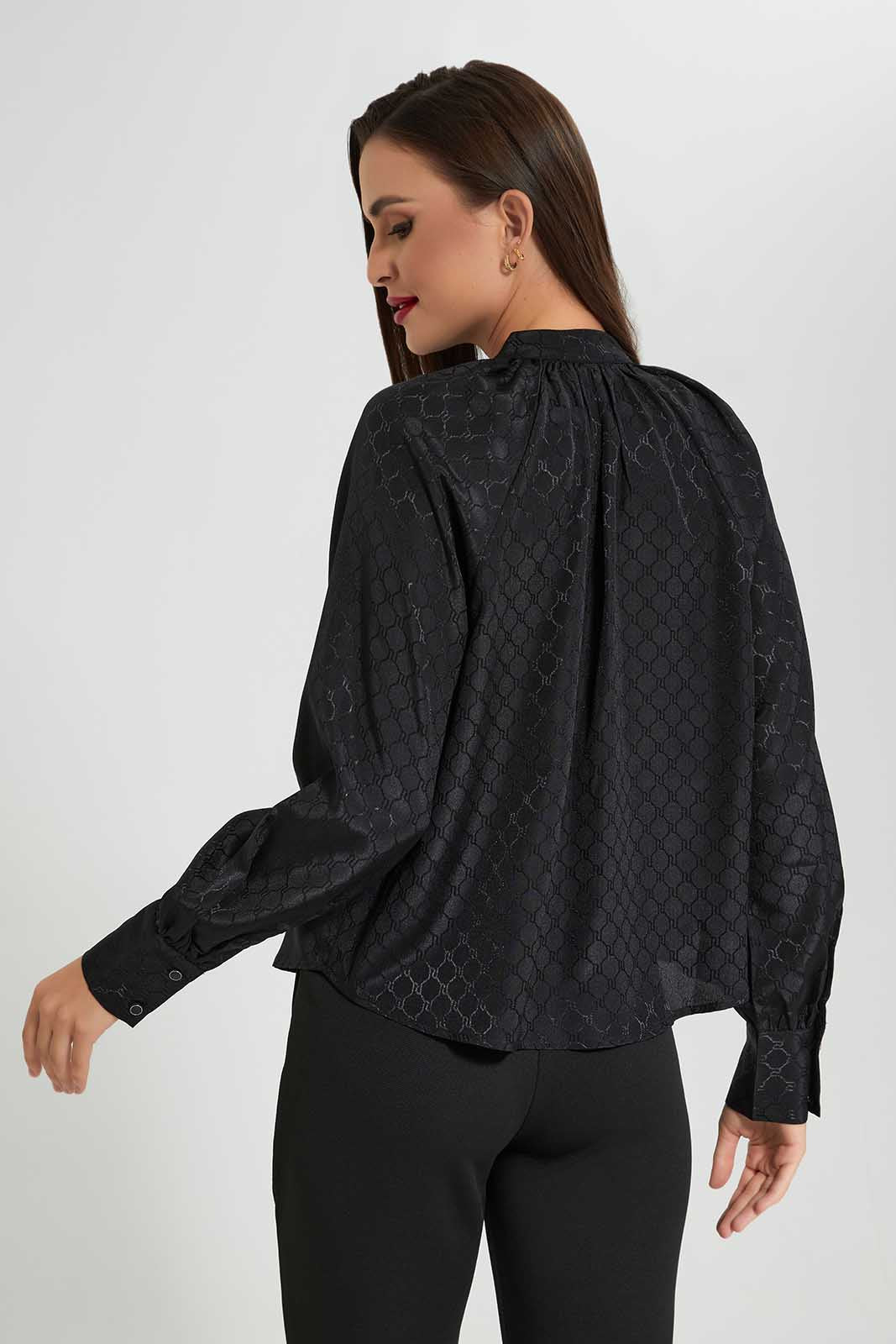 Redtag-Black-Jacquard-Blouse-Category:Blouses,-Colour:Black,-Deals:New-In,-Filter:Women's-Clothing,-LDC,-LDC-Blouses,-New-In-LDC-APL,-Non-Sale,-Section:Women,-W22O-Women's-