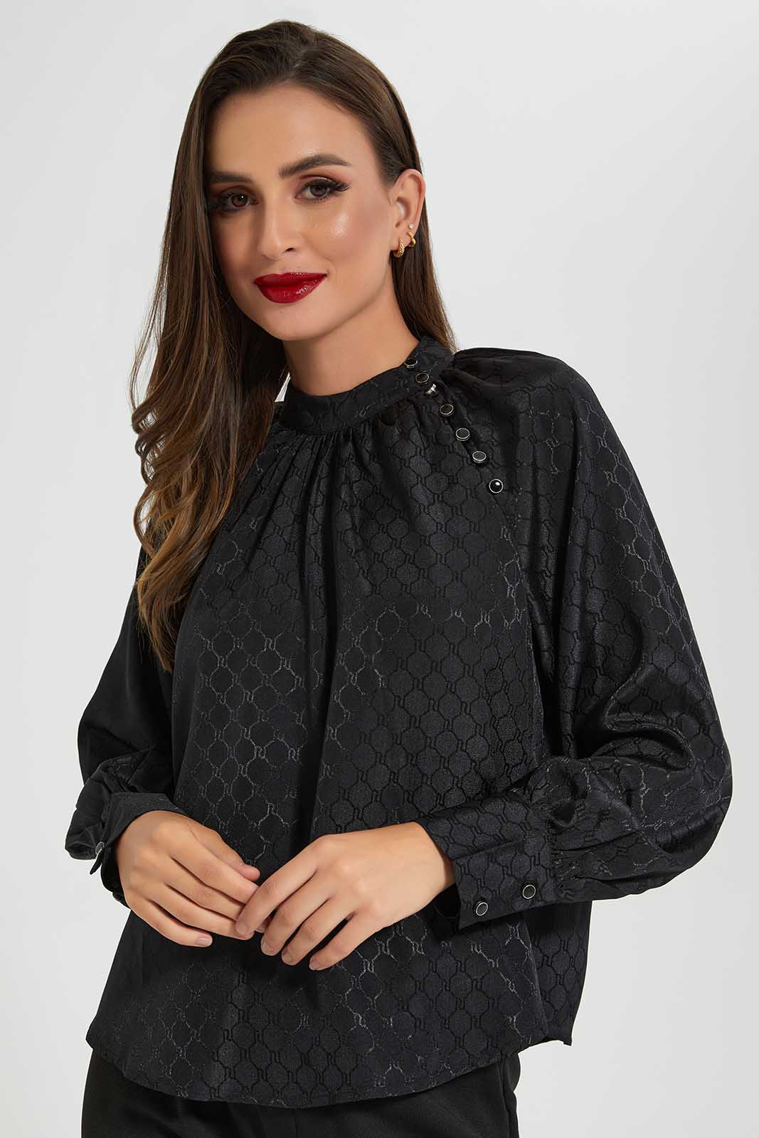 Redtag-Black-Jacquard-Blouse-Category:Blouses,-Colour:Black,-Deals:New-In,-Filter:Women's-Clothing,-LDC,-LDC-Blouses,-New-In-LDC-APL,-Non-Sale,-Section:Women,-W22O-Women's-