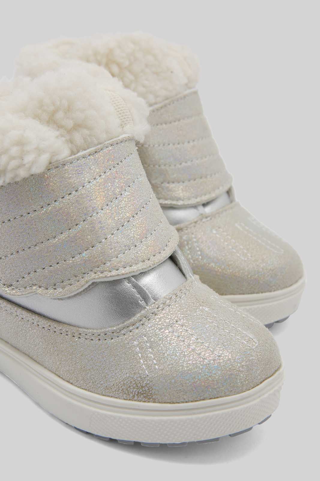 Redtag-Silver-Fur-Velcro-Ankle-Boot-Category:Boots,-Colour:Silver,-Deals:New-In,-Dept:Girls,-Filter:Girls-Footwear-(1-to-3-Yrs),-ING-Boots,-New-In-ING-FOO,-Non-Sale,-Section:Girls-(0-to-14Yrs),-W22B-Infant-Girls-1 to 3 Years