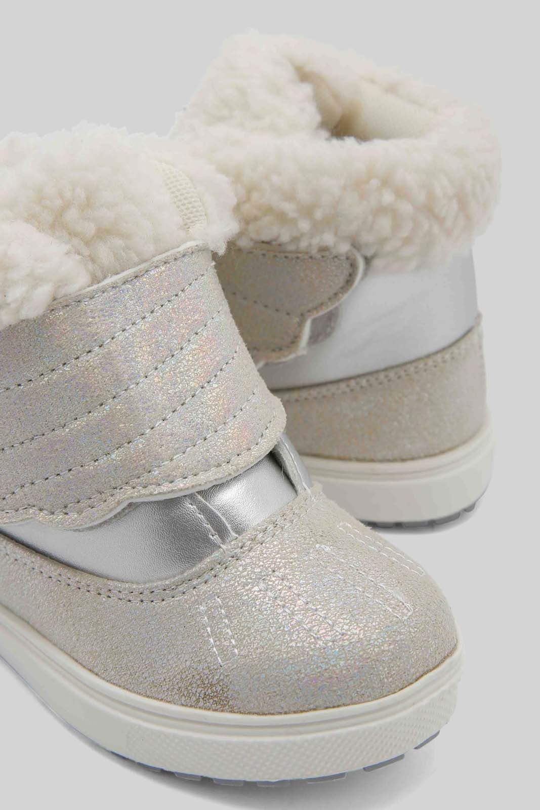 Redtag-Silver-Fur-Velcro-Ankle-Boot-Category:Boots,-Colour:Silver,-Deals:New-In,-Dept:Girls,-Filter:Girls-Footwear-(1-to-3-Yrs),-ING-Boots,-New-In-ING-FOO,-Non-Sale,-Section:Girls-(0-to-14Yrs),-W22B-Infant-Girls-1 to 3 Years
