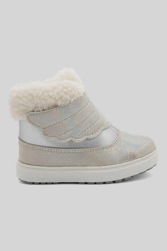 Redtag-Silver-Fur-Velcro-Ankle-Boot-Category:Boots,-Colour:Silver,-Deals:New-In,-Dept:Girls,-Filter:Girls-Footwear-(1-to-3-Yrs),-ING-Boots,-New-In-ING-FOO,-Non-Sale,-Section:Girls-(0-to-14Yrs),-W22B-Infant-Girls-1 to 3 Years