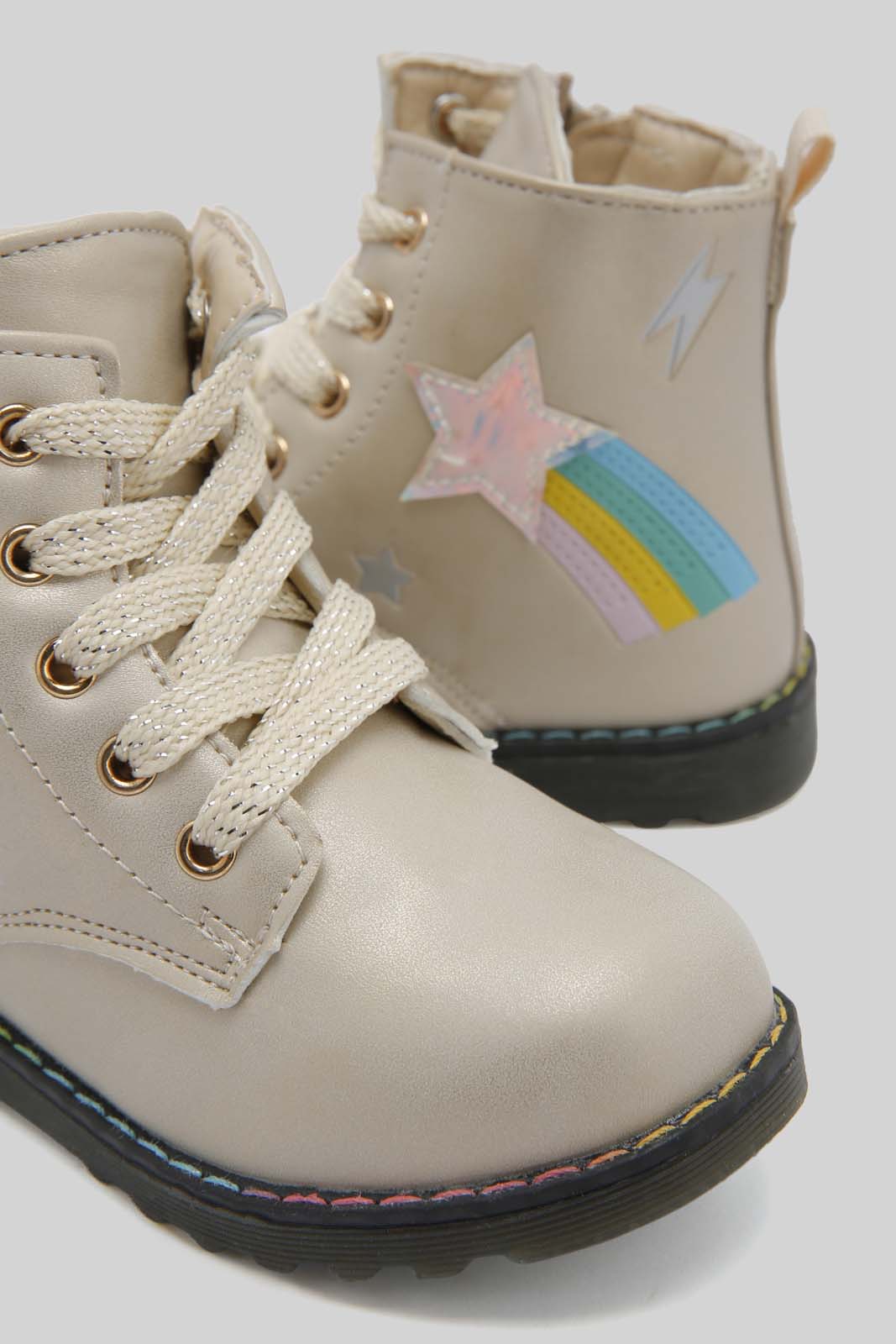 Redtag-Cream-Star-Ankle-Boot-Category:Boots,-Colour:Cream,-Deals:New-In,-Dept:Girls,-Filter:Girls-Footwear-(1-to-3-Yrs),-ING-Boots,-New-In-ING-FOO,-Non-Sale,-Section:Girls-(0-to-14Yrs),-W22B-Infant-Girls-1 to 3 Years