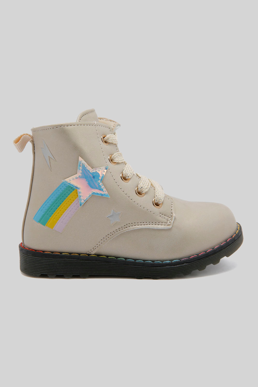 Redtag-Cream-Star-Ankle-Boot-Category:Boots,-Colour:Cream,-Deals:New-In,-Dept:Girls,-Filter:Girls-Footwear-(1-to-3-Yrs),-ING-Boots,-New-In-ING-FOO,-Non-Sale,-Section:Girls-(0-to-14Yrs),-W22B-Infant-Girls-1 to 3 Years