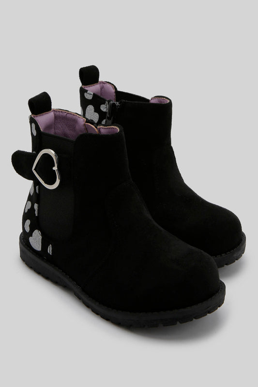 Redtag-Black-Heart-Trim-Ankle-Boot-Category:Boots,-Colour:Black,-Deals:New-In,-Filter:Girls-Footwear-(1-to-3-Yrs),-ING-Boots,-New-In-ING-FOO,-Non-Sale,-Section:Girls-(0-to-14Yrs),-W22B-Infant-Girls-1 to 3 Years