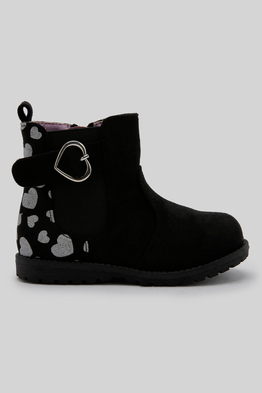 Redtag-Black-Heart-Trim-Ankle-Boot-Category:Boots,-Colour:Black,-Deals:New-In,-Filter:Girls-Footwear-(1-to-3-Yrs),-ING-Boots,-New-In-ING-FOO,-Non-Sale,-Section:Girls-(0-to-14Yrs),-W22B-Infant-Girls-1 to 3 Years