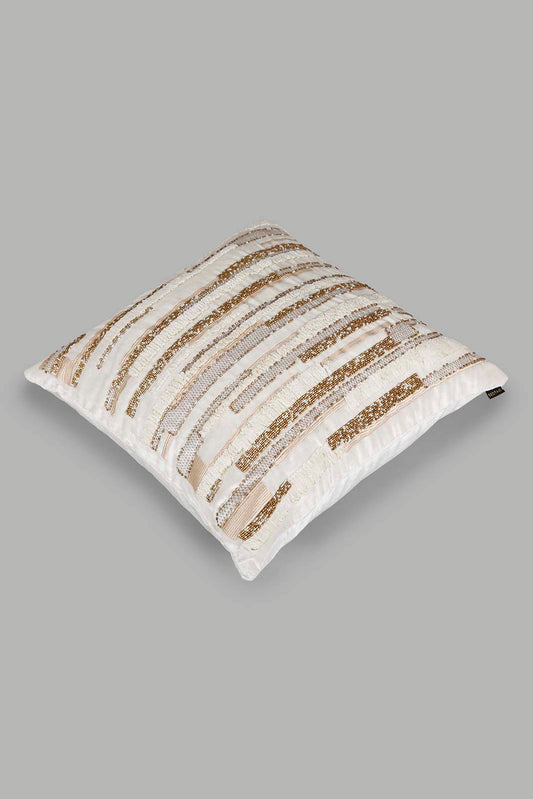 Redtag-Ivory/Gold-Premium-Cushion-Category:Cushions,-Colour:Ivory,-Deals:New-In,-Filter:Home-Bedroom,-HMW-BED-Cushions,-New-In-HMW-BED,-Non-Sale,-Section:Homewares,-W22A-Home-Bedroom-
