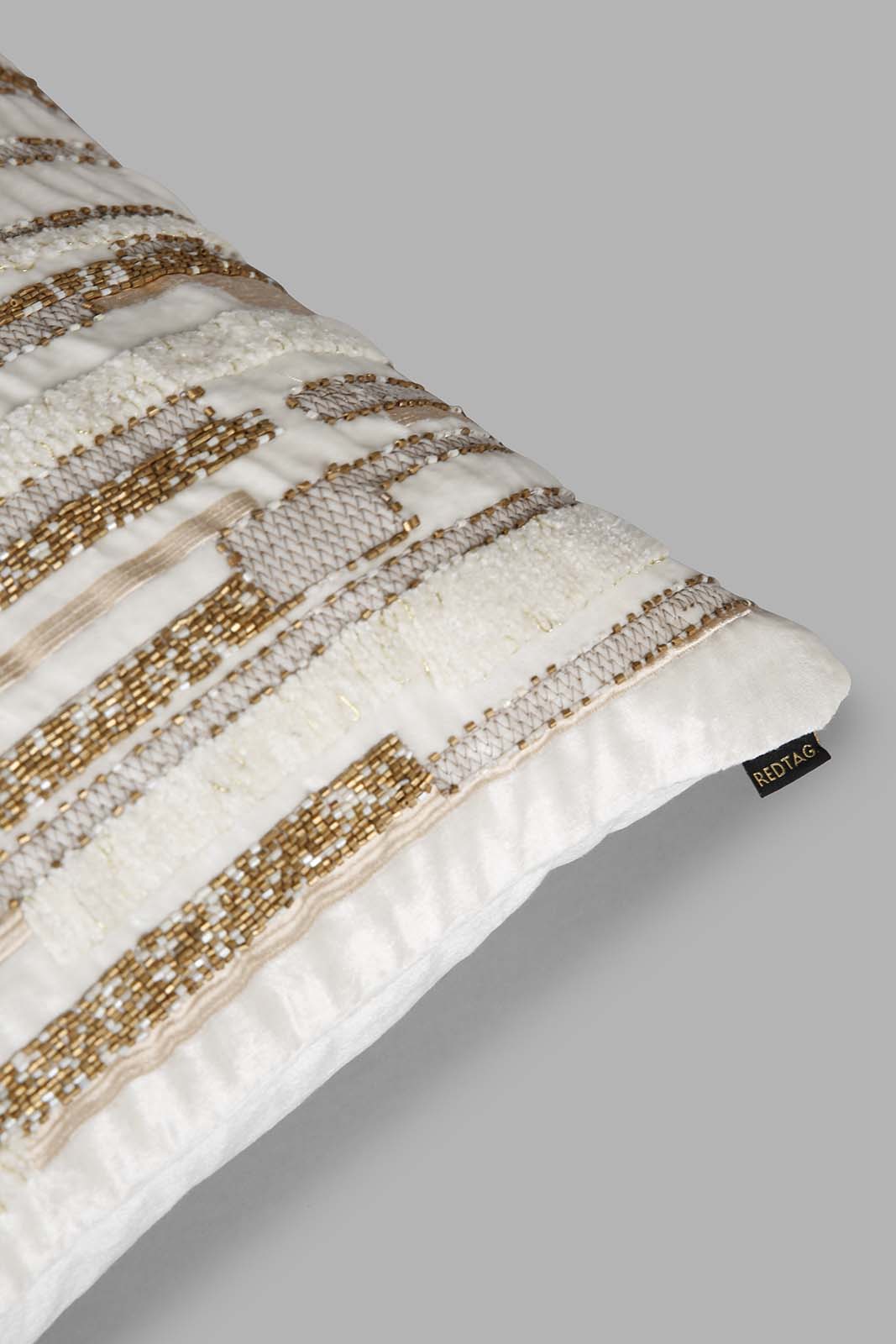 Redtag-Ivory/Gold-Premium-Cushion-Category:Cushions,-Colour:Ivory,-Deals:New-In,-Filter:Home-Bedroom,-HMW-BED-Cushions,-New-In-HMW-BED,-Non-Sale,-Section:Homewares,-W22A-Home-Bedroom-