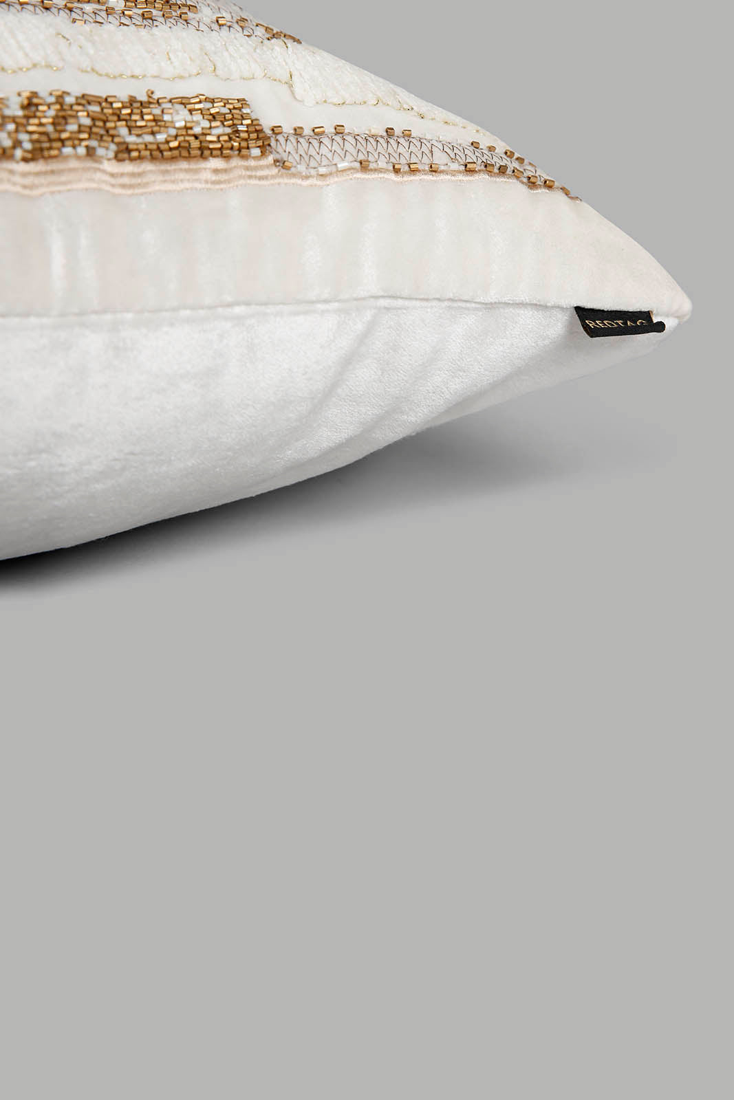 Redtag-Ivory/Gold-Premium-Cushion-Category:Cushions,-Colour:Ivory,-Deals:New-In,-Filter:Home-Bedroom,-HMW-BED-Cushions,-New-In-HMW-BED,-Non-Sale,-Section:Homewares,-W22A-Home-Bedroom-