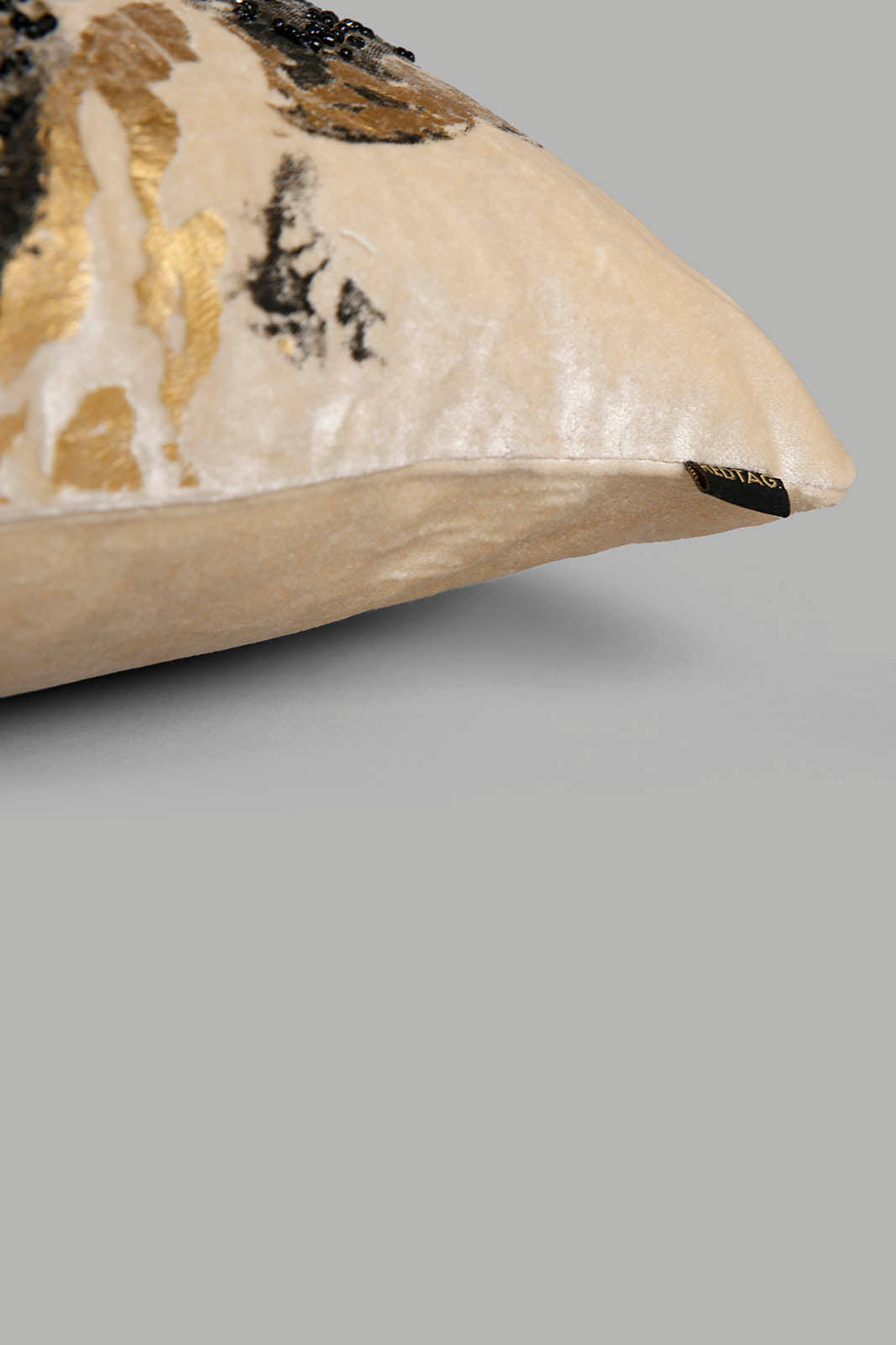 Redtag-Black/Gold-Marble-Print-Beaded-Cushion-Category:Cushions,-Colour:Beige,-Deals:New-In,-Filter:Home-Bedroom,-HMW-BED-Cushions,-New-In-HMW-BED,-Non-Sale,-Section:Homewares,-W22A-Home-Bedroom-