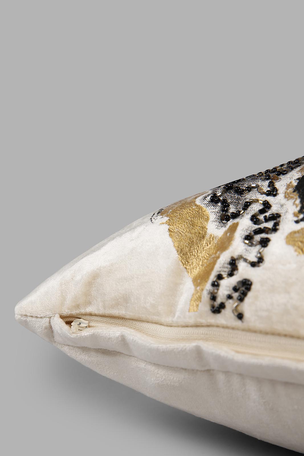 Redtag-Black/Gold-Marble-Print-Beaded-Cushion-Category:Cushions,-Colour:Beige,-Deals:New-In,-Filter:Home-Bedroom,-HMW-BED-Cushions,-New-In-HMW-BED,-Non-Sale,-Section:Homewares,-W22A-Home-Bedroom-
