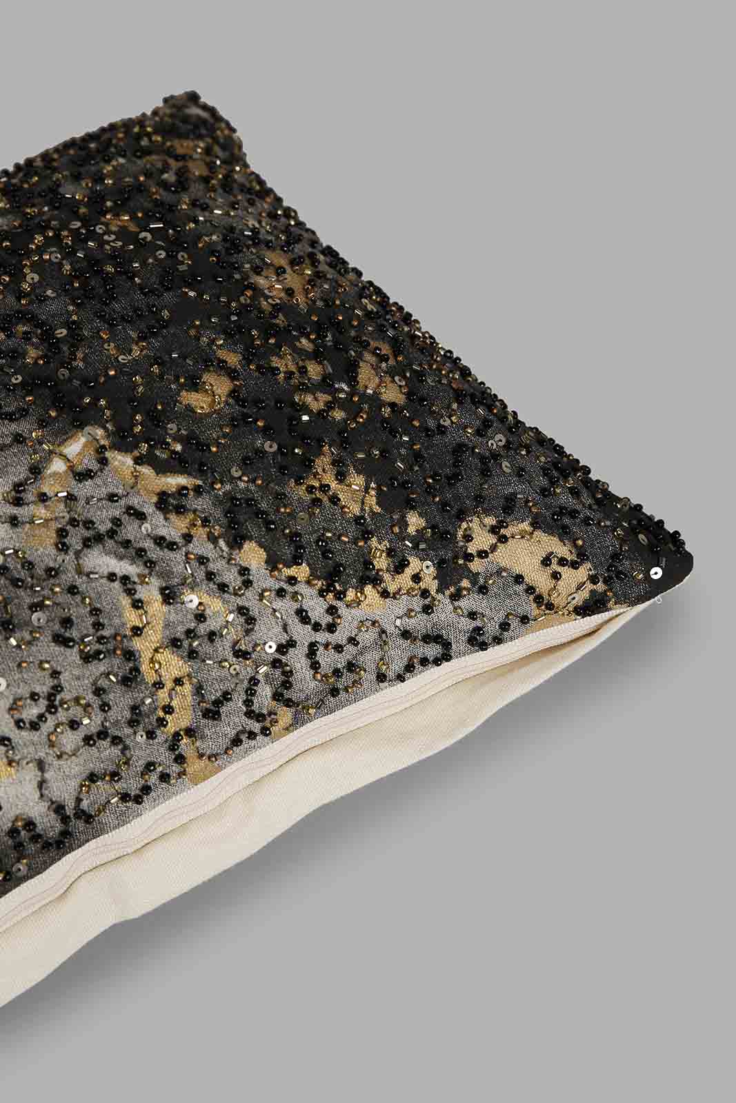Redtag-Black/Gold-Beaded-Cushion-Category:Cushions,-Colour:Black,-Deals:New-In,-Filter:Home-Bedroom,-HMW-BED-Cushions,-New-In-HMW-BED,-Non-Sale,-Section:Homewares,-W22A-Home-Bedroom-