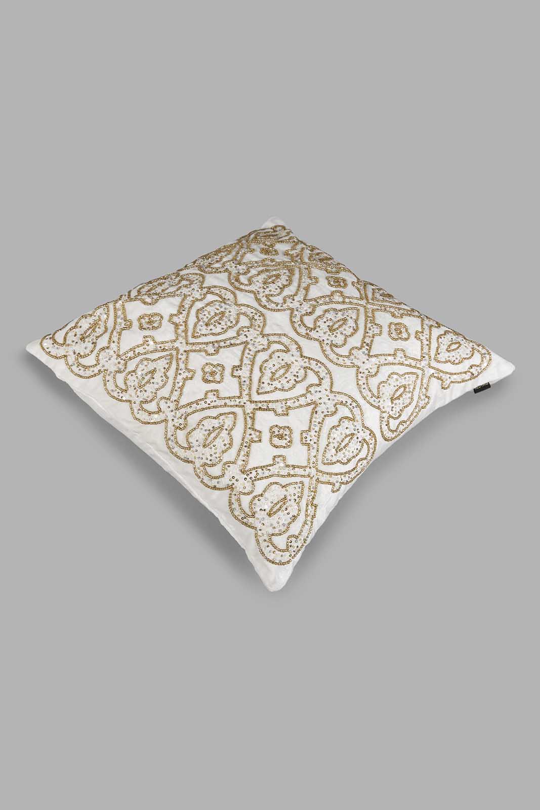 Redtag-Beige/Gold-Beaded-Cushion-Category:Cushions,-Colour:Beige,-Deals:New-In,-Filter:Home-Bedroom,-HMW-BED-Cushions,-New-In-HMW-BED,-Non-Sale,-Section:Homewares,-W22A-Home-Bedroom-