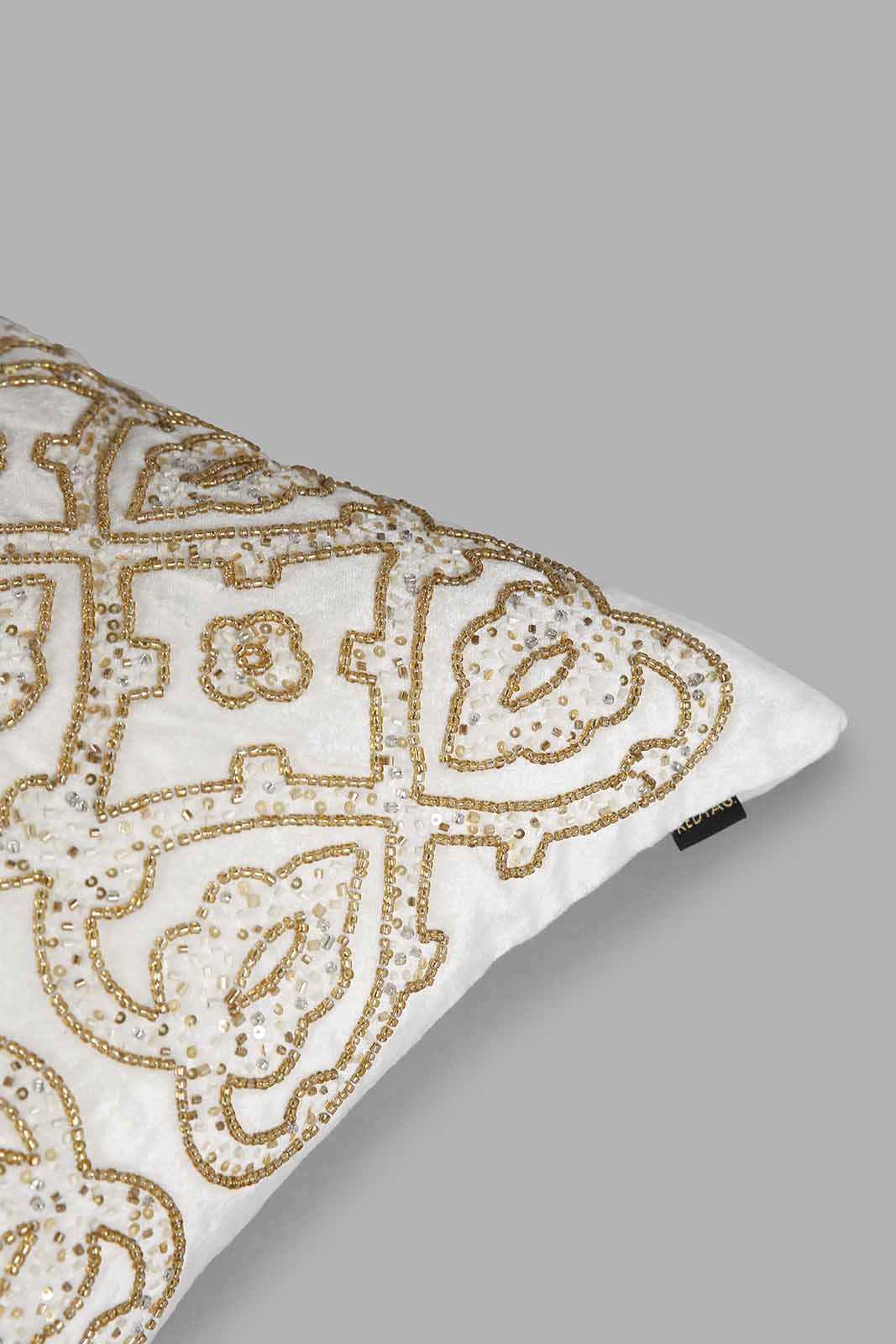 Redtag-Beige/Gold-Beaded-Cushion-Category:Cushions,-Colour:Beige,-Deals:New-In,-Filter:Home-Bedroom,-HMW-BED-Cushions,-New-In-HMW-BED,-Non-Sale,-Section:Homewares,-W22A-Home-Bedroom-