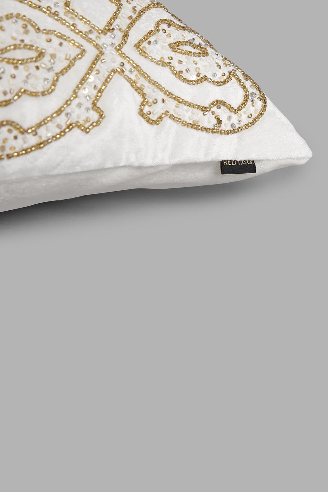 Redtag-Beige/Gold-Beaded-Cushion-Category:Cushions,-Colour:Beige,-Deals:New-In,-Filter:Home-Bedroom,-HMW-BED-Cushions,-New-In-HMW-BED,-Non-Sale,-Section:Homewares,-W22A-Home-Bedroom-