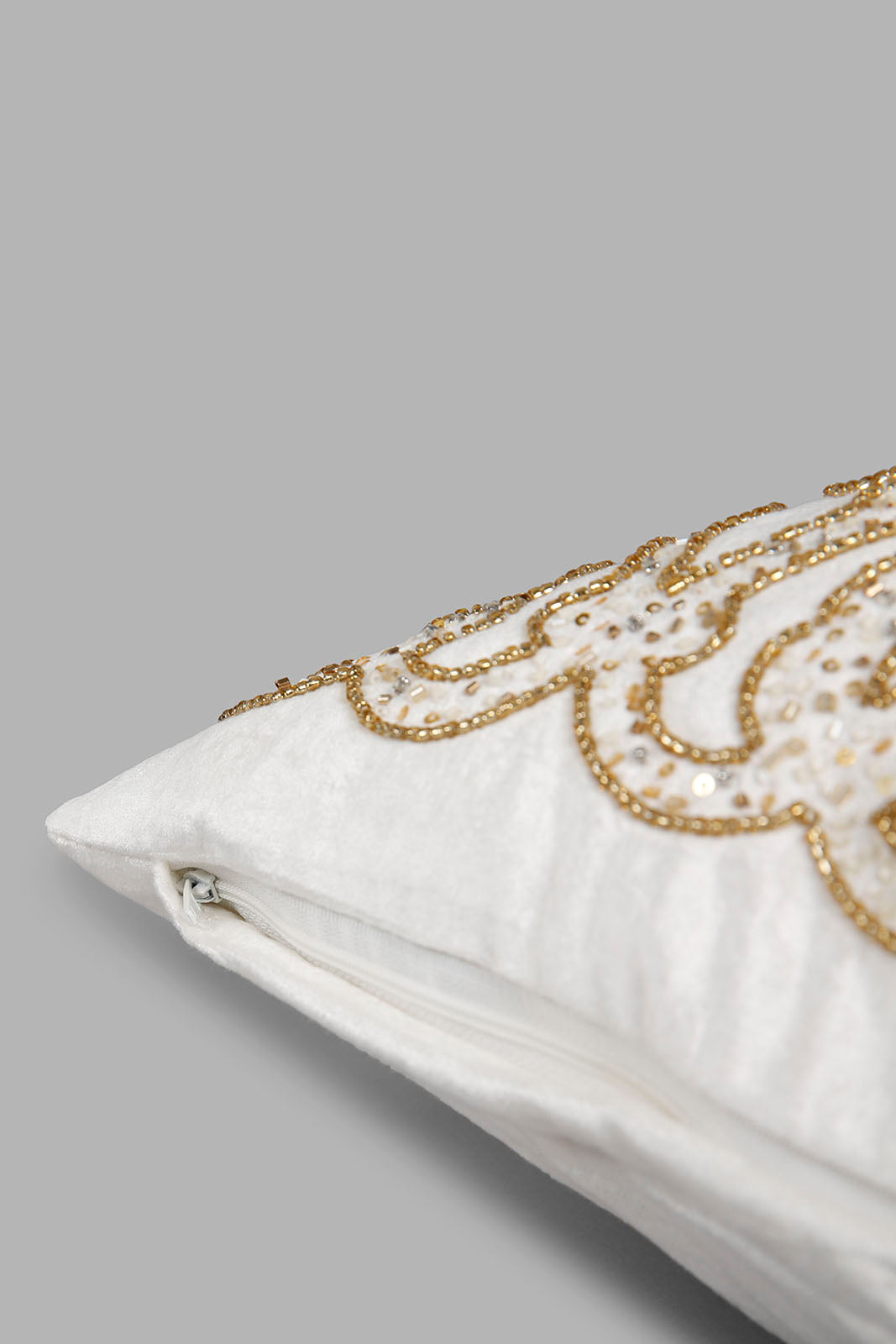 Redtag-Beige/Gold-Beaded-Cushion-Category:Cushions,-Colour:Beige,-Deals:New-In,-Filter:Home-Bedroom,-HMW-BED-Cushions,-New-In-HMW-BED,-Non-Sale,-Section:Homewares,-W22A-Home-Bedroom-