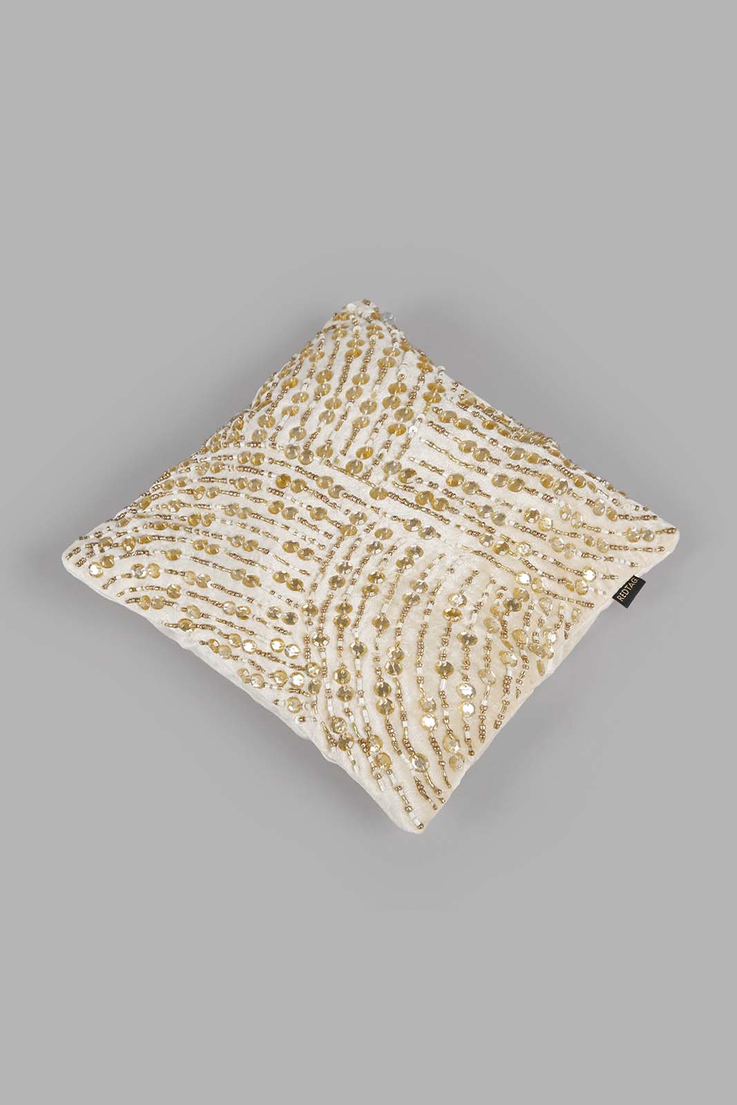 Redtag-Beige/Gold-Beaded-Cushion-Category:Cushions,-Colour:Beige,-Deals:New-In,-Filter:Home-Bedroom,-HMW-BED-Cushions,-New-In-HMW-BED,-Non-Sale,-Section:Homewares,-W22A-Home-Bedroom-