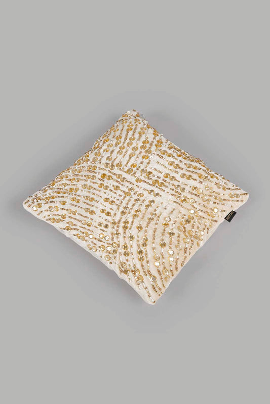 Redtag-Beige/Gold-Beaded-Cushion-Category:Cushions,-Colour:Beige,-Deals:New-In,-Filter:Home-Bedroom,-HMW-BED-Cushions,-New-In-HMW-BED,-Non-Sale,-Section:Homewares,-W22A-Home-Bedroom-