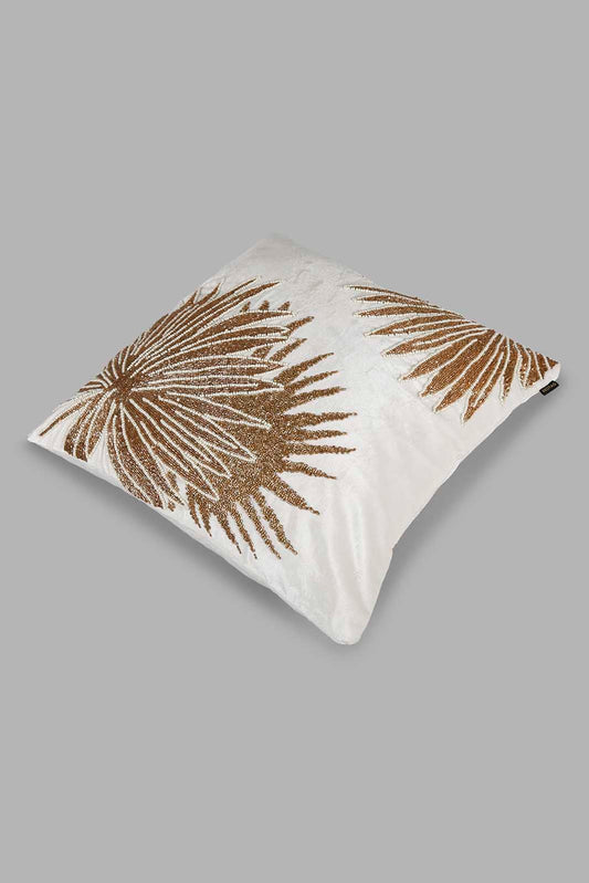 Redtag-Ivory/Gold-Premium-Cushion-Category:Cushions,-Colour:Ivory,-Deals:New-In,-Filter:Home-Bedroom,-HMW-BED-Cushions,-New-In-HMW-BED,-Non-Sale,-Section:Homewares,-W22A-Home-Bedroom-