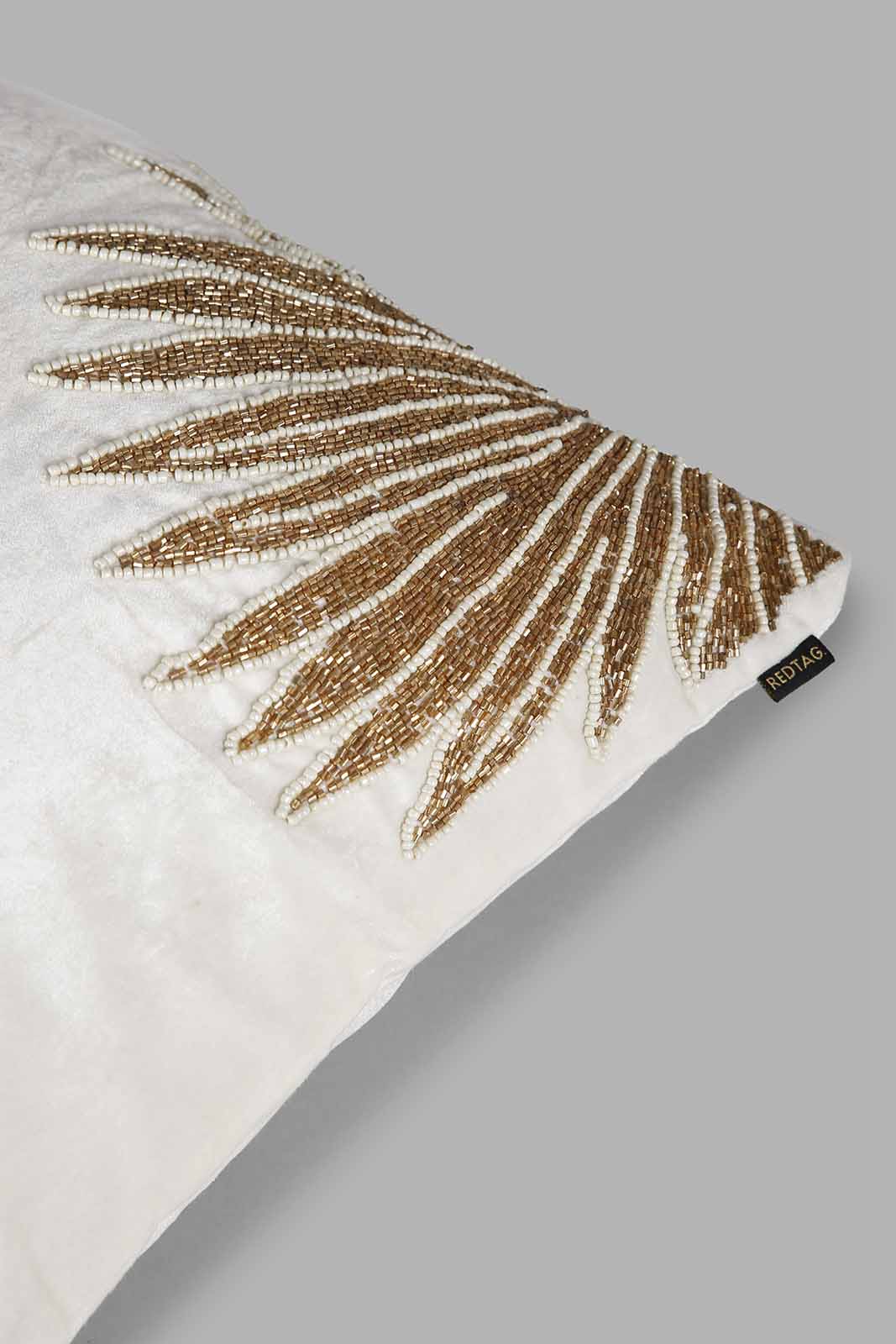 Redtag-Ivory/Gold-Premium-Cushion-Category:Cushions,-Colour:Ivory,-Deals:New-In,-Filter:Home-Bedroom,-HMW-BED-Cushions,-New-In-HMW-BED,-Non-Sale,-Section:Homewares,-W22A-Home-Bedroom-