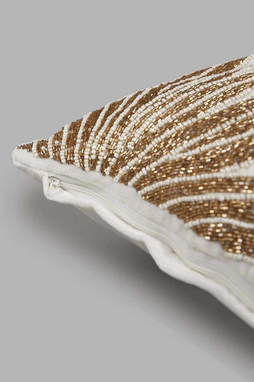 Redtag-Ivory/Gold-Premium-Cushion-Category:Cushions,-Colour:Ivory,-Deals:New-In,-Filter:Home-Bedroom,-HMW-BED-Cushions,-New-In-HMW-BED,-Non-Sale,-Section:Homewares,-W22A-Home-Bedroom-
