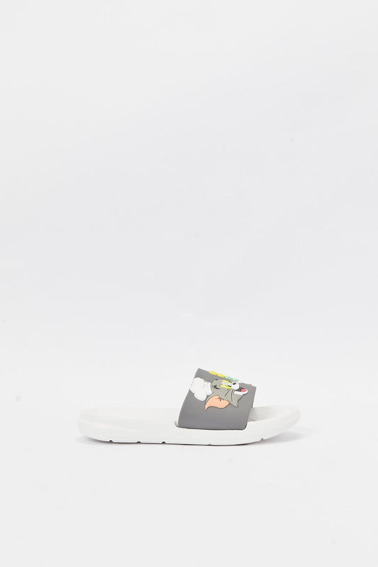 Redtag-White-Tom-&-Jerry-Character-Slide-BOY-Flip-Flops,-Category:Flip-Flops,-CHR,-Colour:White,-Deals:2-FOR-69,-Deals:New-In,-Dept:Boys,-Filter:Boys-Footwear-(3-to-5-Yrs),-New-In-BOY-FOO,-Non-Sale,-Section:Boys-(0-to-14Yrs),-W22B-Boys-3 to 5 Years