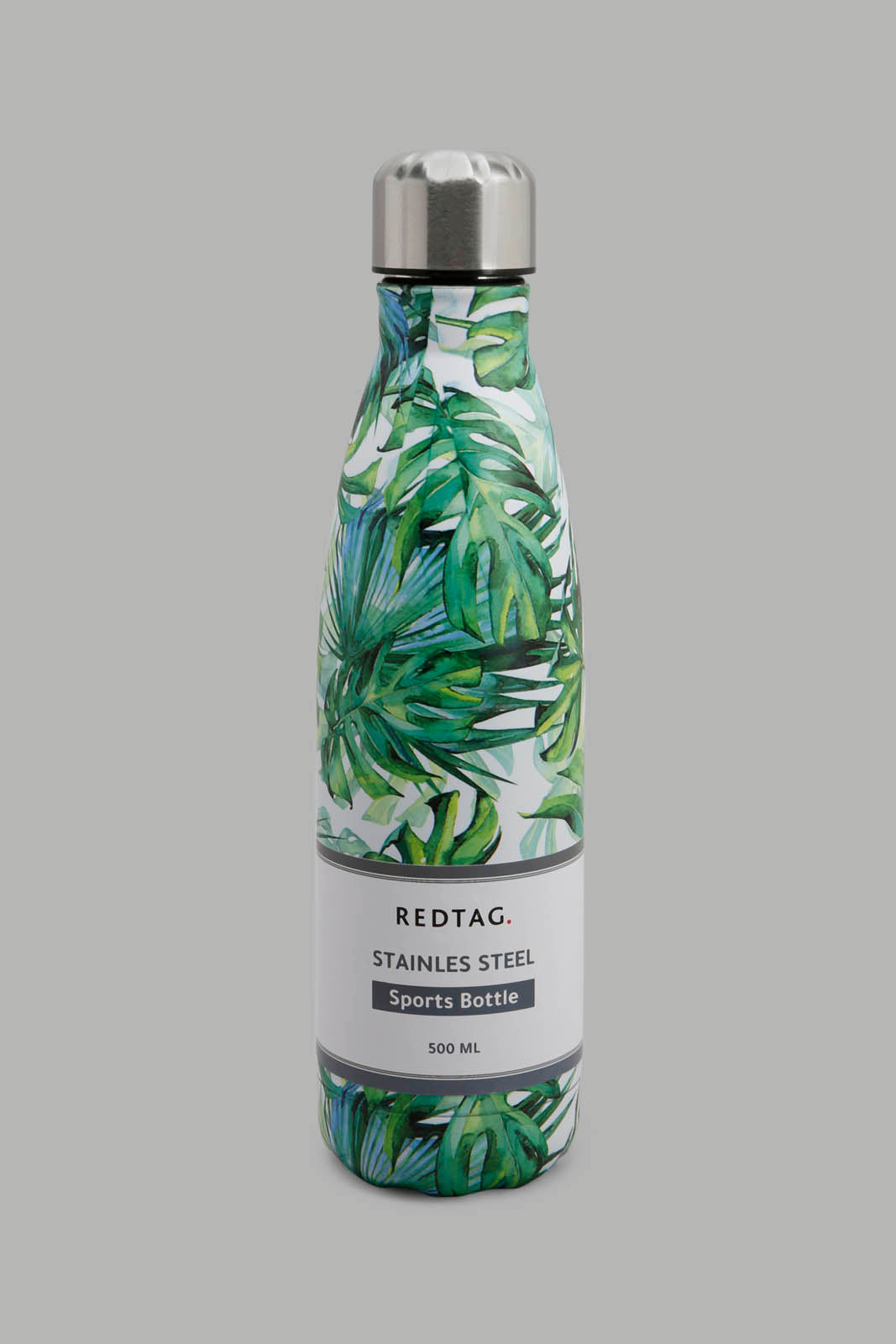 Redtag-Green-Leaf-Print-Water-Bottle-Category:Bottles,-Colour:Green,-Deals:New-In,-Filter:Home-Dining,-HMW-DIN-Drinkware,-New-In-HMW-DIN,-Non-Sale,-Section:Homewares,-W22A-Home-Dining-