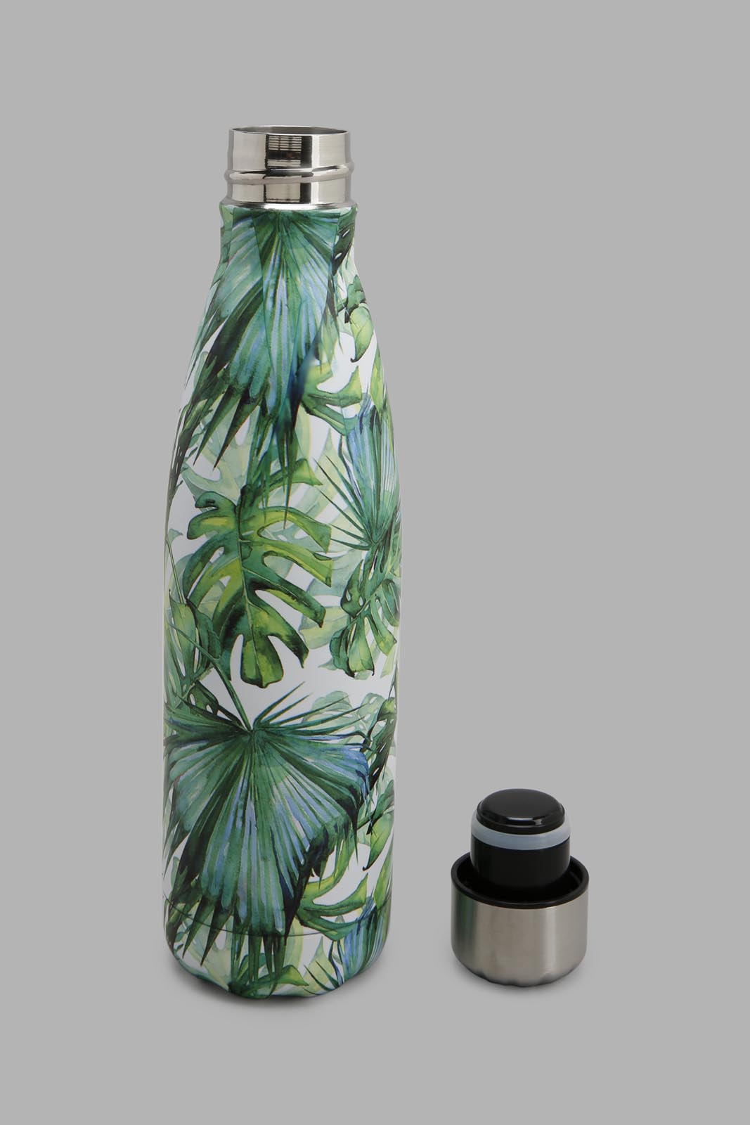 Redtag-Green-Leaf-Print-Water-Bottle-Category:Bottles,-Colour:Green,-Deals:New-In,-Filter:Home-Dining,-HMW-DIN-Drinkware,-New-In-HMW-DIN,-Non-Sale,-Section:Homewares,-W22A-Home-Dining-