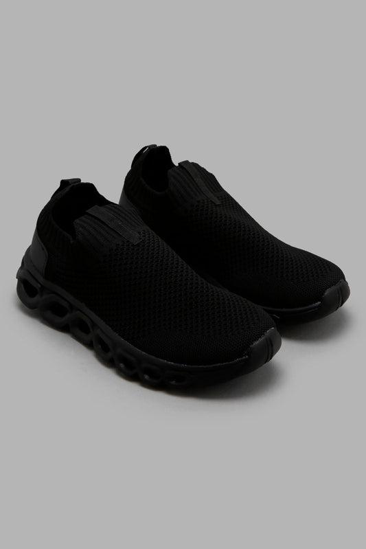 Redtag-Black-Knit-Slip-On-BSR-Trainers,-Category:Trainers,-Colour:Black,-Deals:New-In,-Filter:Boys-Footwear-(5-to-14-Yrs),-New-In-BSR-FOO,-Non-Sale,-Section:Boys-(0-to-14Yrs),-W22B-Senior-Boys-5 to 14 Years