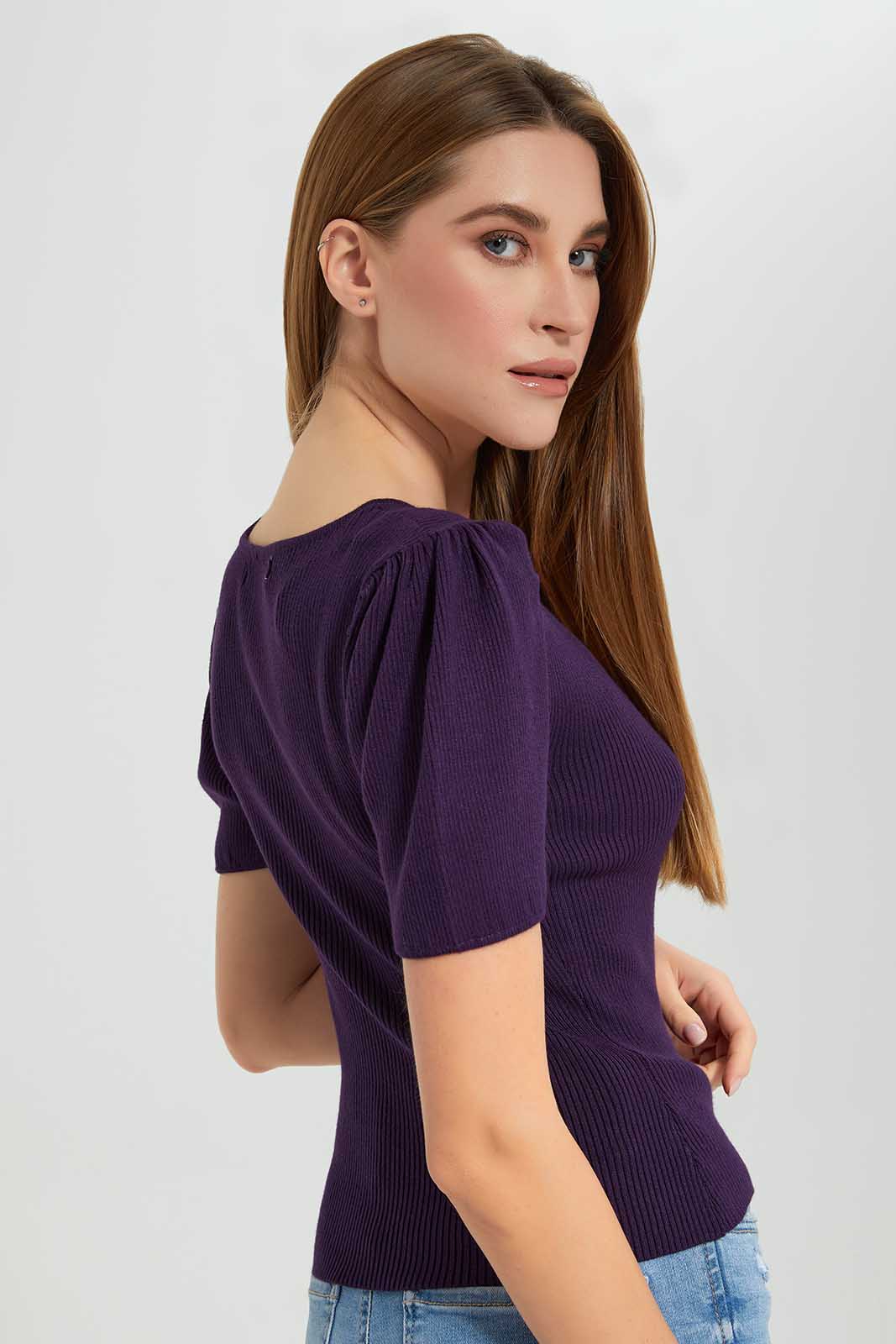 Redtag-Purple-Short-Sleeve-Knitted-Top-Category:Tops,-Colour:Purple,-Deals:New-In,-Filter:Women's-Clothing,-LEC,-LEC-Tops,-New-In-LEC-APL,-Non-Sale,-Section:Women,-W22A-Women's-