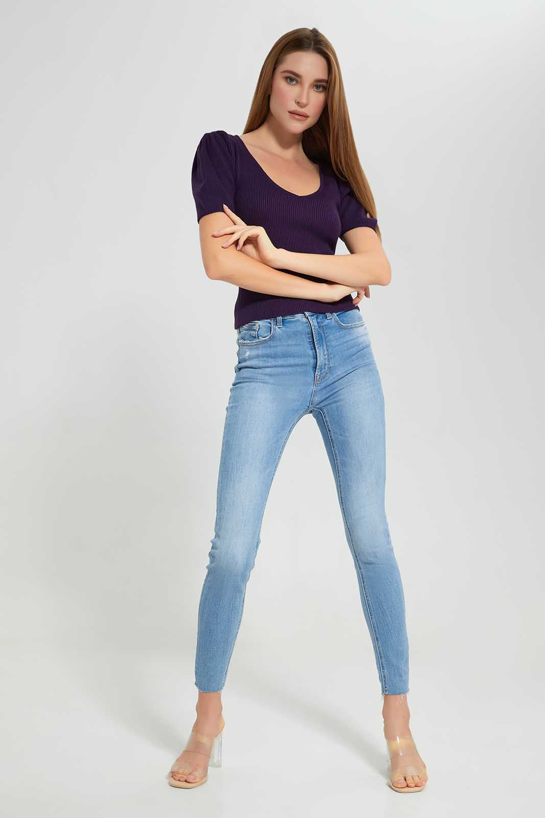 Redtag-Purple-Short-Sleeve-Knitted-Top-Category:Tops,-Colour:Purple,-Deals:New-In,-Filter:Women's-Clothing,-LEC,-LEC-Tops,-New-In-LEC-APL,-Non-Sale,-Section:Women,-W22A-Women's-