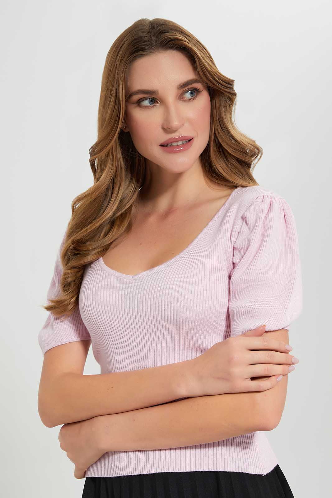 Redtag-Lilac-Short-Sleeve-Knitted-Top-Category:Tops,-Colour:Lilac,-Deals:New-In,-Filter:Women's-Clothing,-LEC,-LEC-Tops,-New-In-LEC-APL,-Non-Sale,-Section:Women,-W22A-Women's-