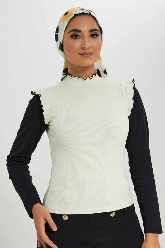 Redtag-Cream-Hi-Neck-Contrast-Ruffled-Tipping-Ribbed-Top-Bundle,-Category:Tops,-Colour:Cream,-Deals:3-For-90,-Deals:New-In,-Filter:Women's-Clothing,-LMC,-New-In-Women-APL,-Section:Women,-W22A,-Women-Tops--