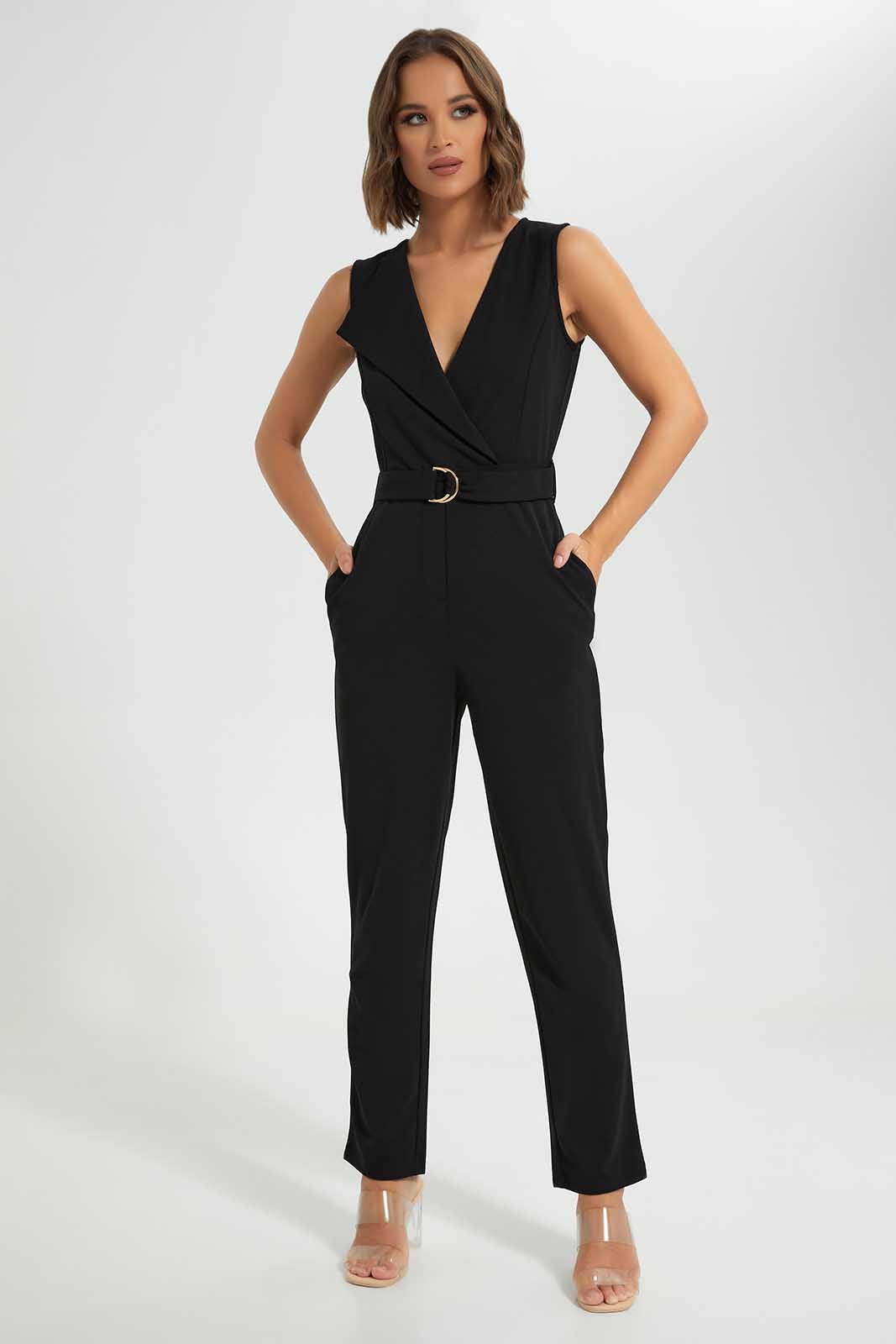 Redtag-Black-sleevess-Buckle-Detail-Jumsuit-Category:Dresses,-Colour:Black,-Deals:New-In,-Filter:Women's-Clothing,-LEC,-LEC-Dresses,-New-In-LEC-APL,-Non-Sale,-Section:Women,-W22O-Women's-