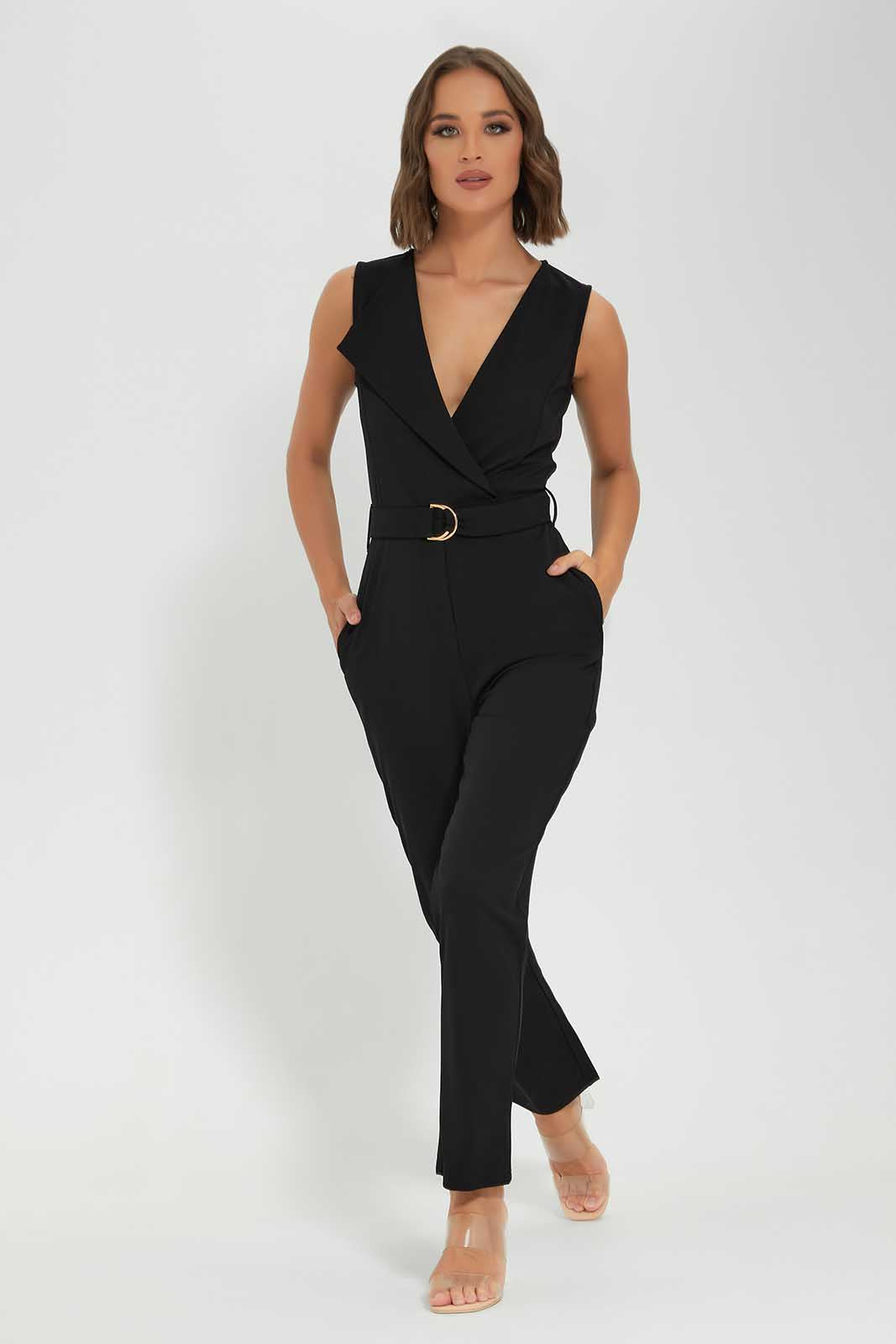 Redtag-Black-sleevess-Buckle-Detail-Jumsuit-Category:Dresses,-Colour:Black,-Deals:New-In,-Filter:Women's-Clothing,-LEC,-LEC-Dresses,-New-In-LEC-APL,-Non-Sale,-Section:Women,-W22O-Women's-