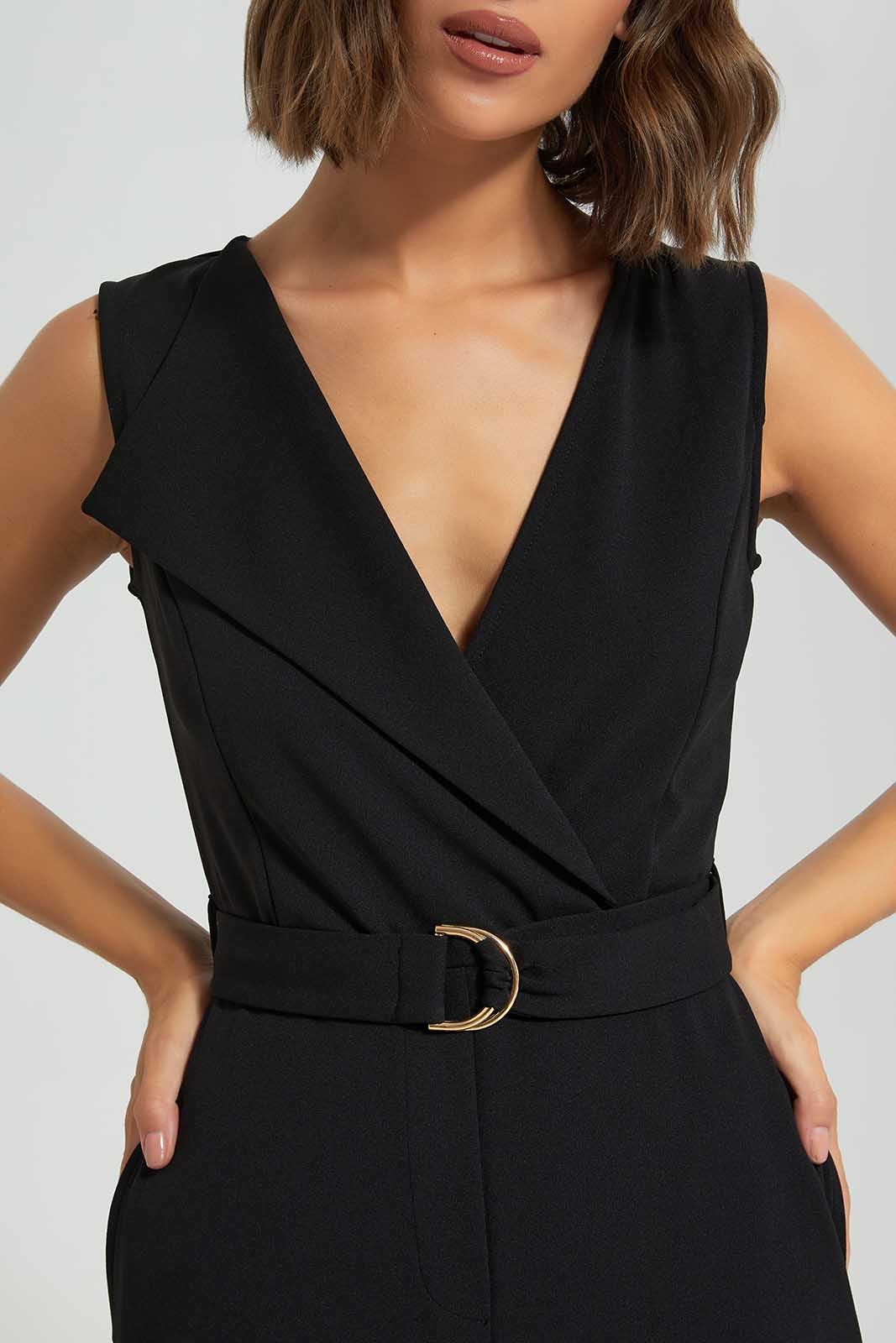Redtag-Black-sleevess-Buckle-Detail-Jumsuit-Category:Dresses,-Colour:Black,-Deals:New-In,-Filter:Women's-Clothing,-LEC,-LEC-Dresses,-New-In-LEC-APL,-Non-Sale,-Section:Women,-W22O-Women's-
