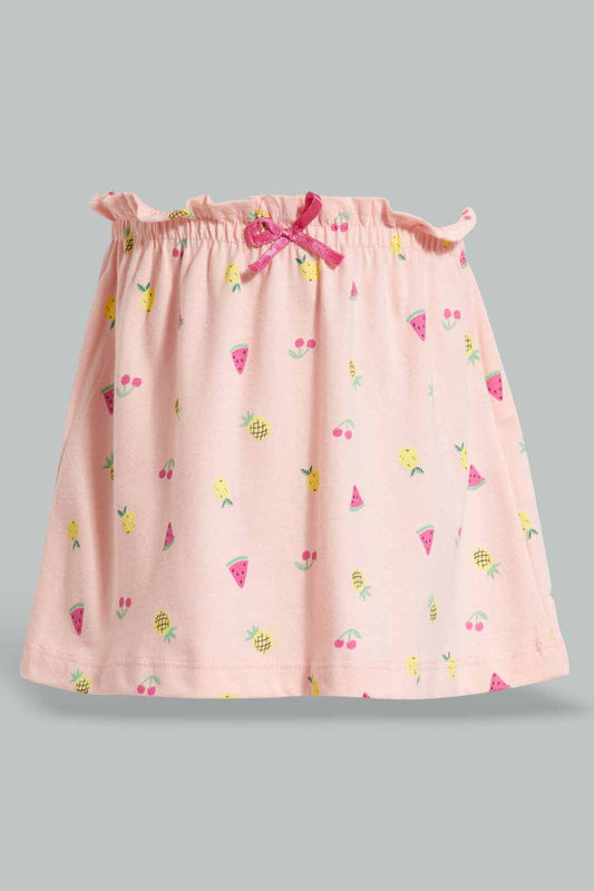 Redtag-Peach-Fruit-AOP-Knit-Skirt-Category:Skirts,-Colour:Orange,-Deals:New-In,-Filter:Infant-Girls-(3-to-24-Mths),-ING-Skirts,-New-In-ING-APL,-Non-Sale,-Section:Girls-(0-to-14Yrs),-W22O-Infant-Girls-3 to 24 Months
