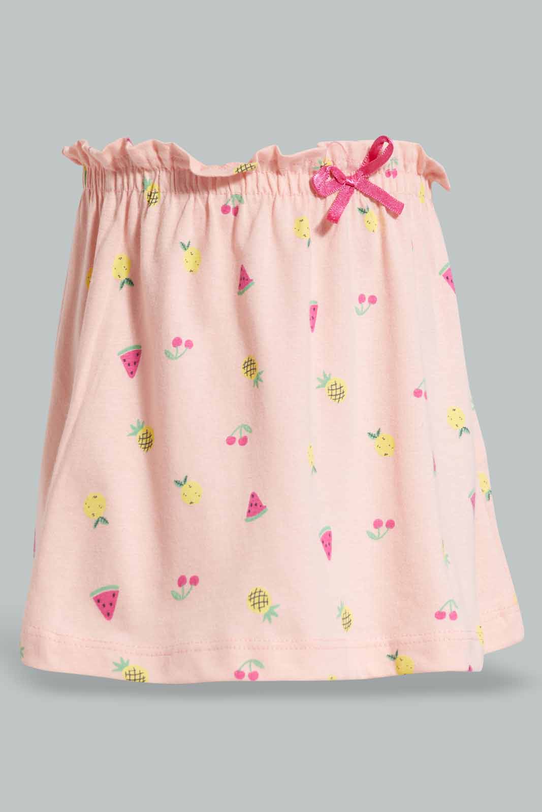 Redtag-Peach-Fruit-AOP-Knit-Skirt-Category:Skirts,-Colour:Orange,-Deals:New-In,-Filter:Infant-Girls-(3-to-24-Mths),-ING-Skirts,-New-In-ING-APL,-Non-Sale,-Section:Girls-(0-to-14Yrs),-W22O-Infant-Girls-3 to 24 Months