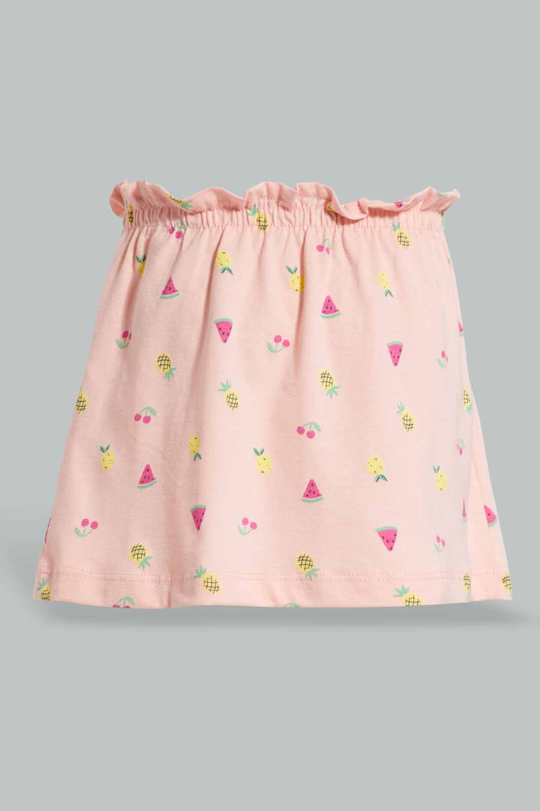Redtag-Peach-Fruit-AOP-Knit-Skirt-Category:Skirts,-Colour:Orange,-Deals:New-In,-Filter:Infant-Girls-(3-to-24-Mths),-ING-Skirts,-New-In-ING-APL,-Non-Sale,-Section:Girls-(0-to-14Yrs),-W22O-Infant-Girls-3 to 24 Months