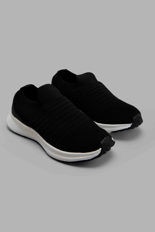 Redtag-Black-Knit-Slip-On-BOY-Trainers,-Category:Trainers,-Colour:Black,-Deals:New-In,-Filter:Boys-Footwear-(3-to-5-Yrs),-New-In-BOY-FOO,-Non-Sale,-Section:Boys-(0-to-14Yrs),-W22B-Boys-3 to 5 Years