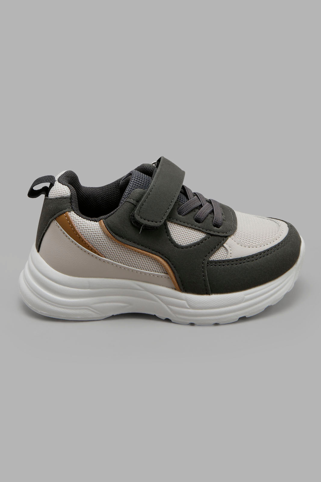 Redtag-Grey-Colour-Block-Sneaker-BOY-Trainers,-Category:Trainers,-Colour:Grey,-Deals:New-In,-Filter:Boys-Footwear-(3-to-5-Yrs),-New-In-BOY-FOO,-Non-Sale,-Section:Boys-(0-to-14Yrs),-W22B-Boys-3 to 5 Years