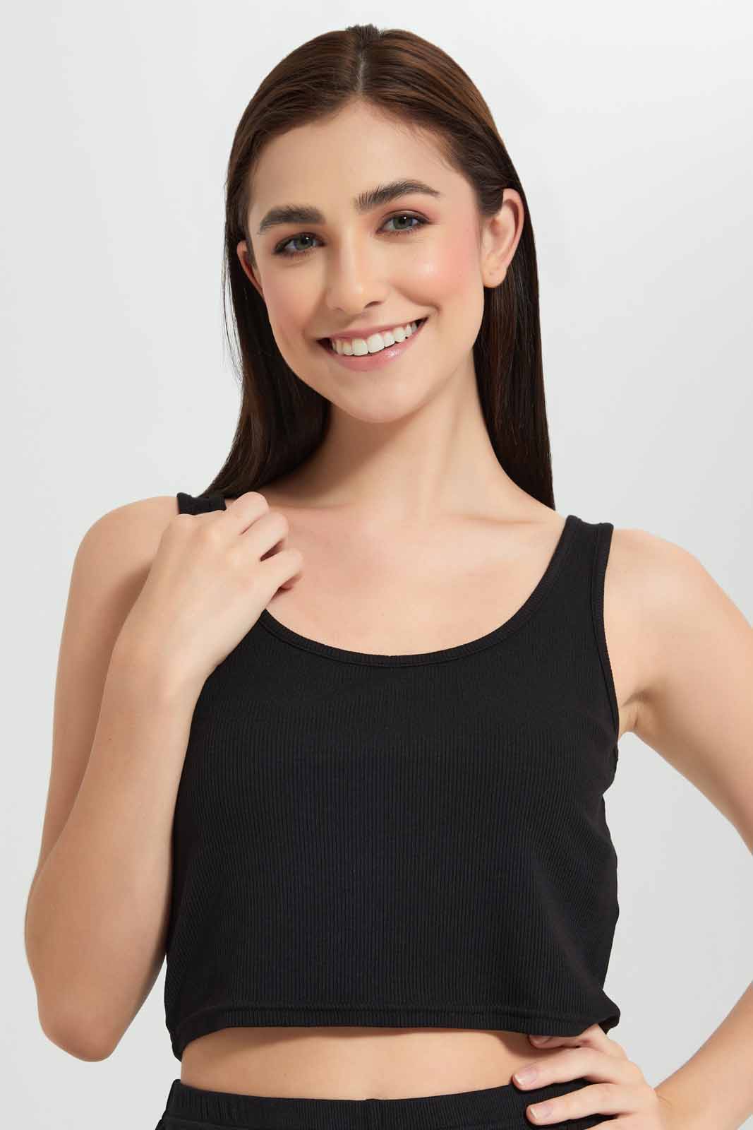 Redtag-Black-Ribbed-Lounge-T-Shirt-Category:T-Shirts,-Colour:Black,-Deals:New-In,-Filter:Women's-Clothing,-New-In-Women,-Non-Sale,-Section:Women,-W22O,-Women-T-Shirts-Women's-
